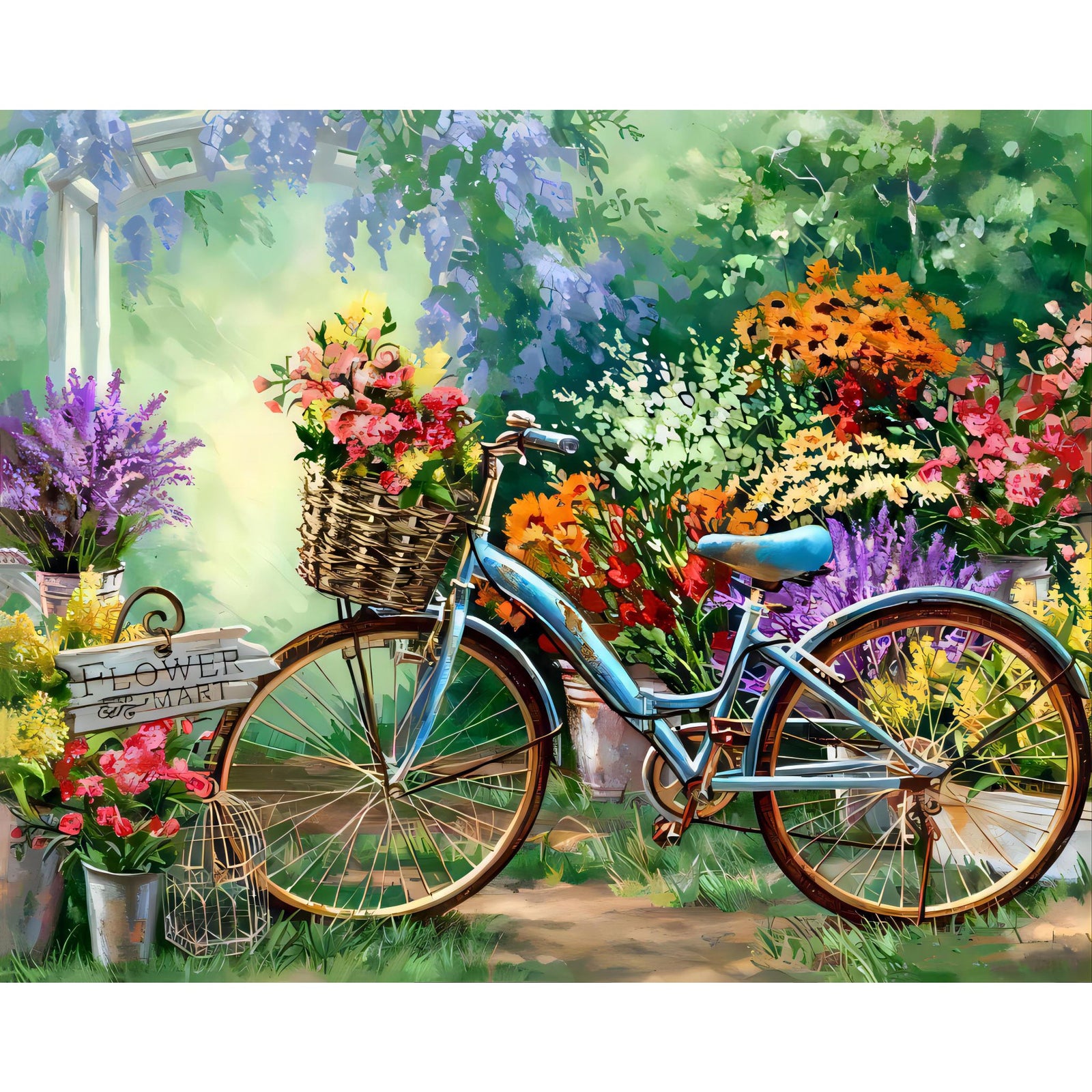 Flowers And Bicycles | Diamond Painting Design - Full Drill Diamond Art with 5d Square or Round Diamonds - AB Drills Available