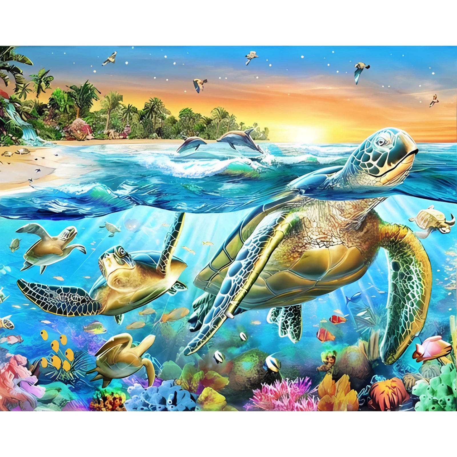 Sea Turtle Sunset | Diamond Painting Design - Full Drill Diamond Art with 5d Square or Round Diamonds - AB Drills Available