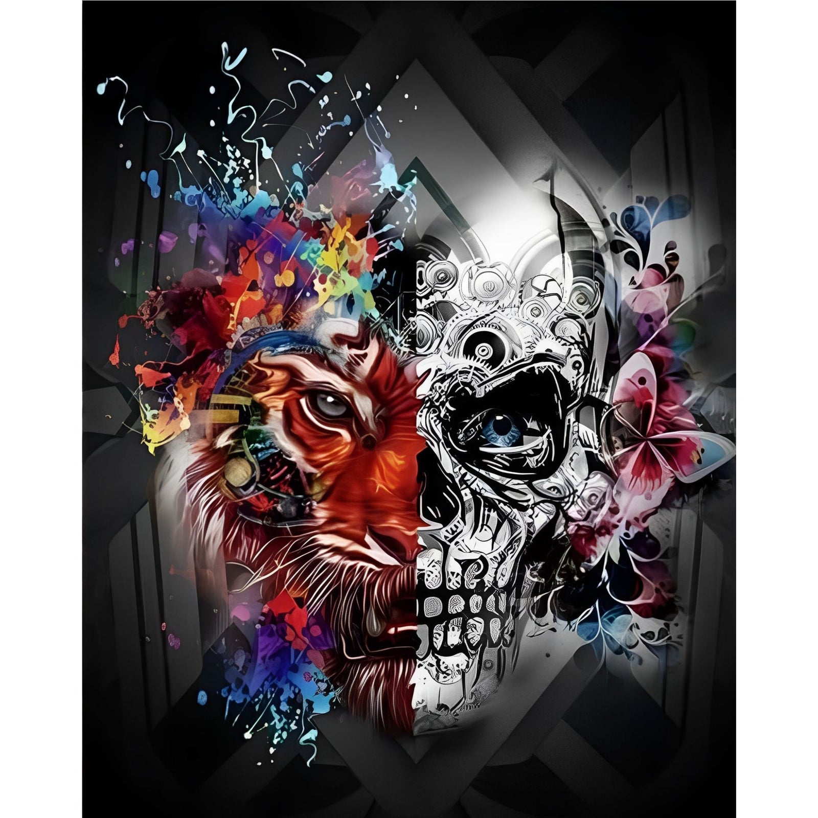 Tiger and Skull | Diamond Painting Design - Full Drill Diamond Art with 5d Square or Round Diamonds - AB Drills Available