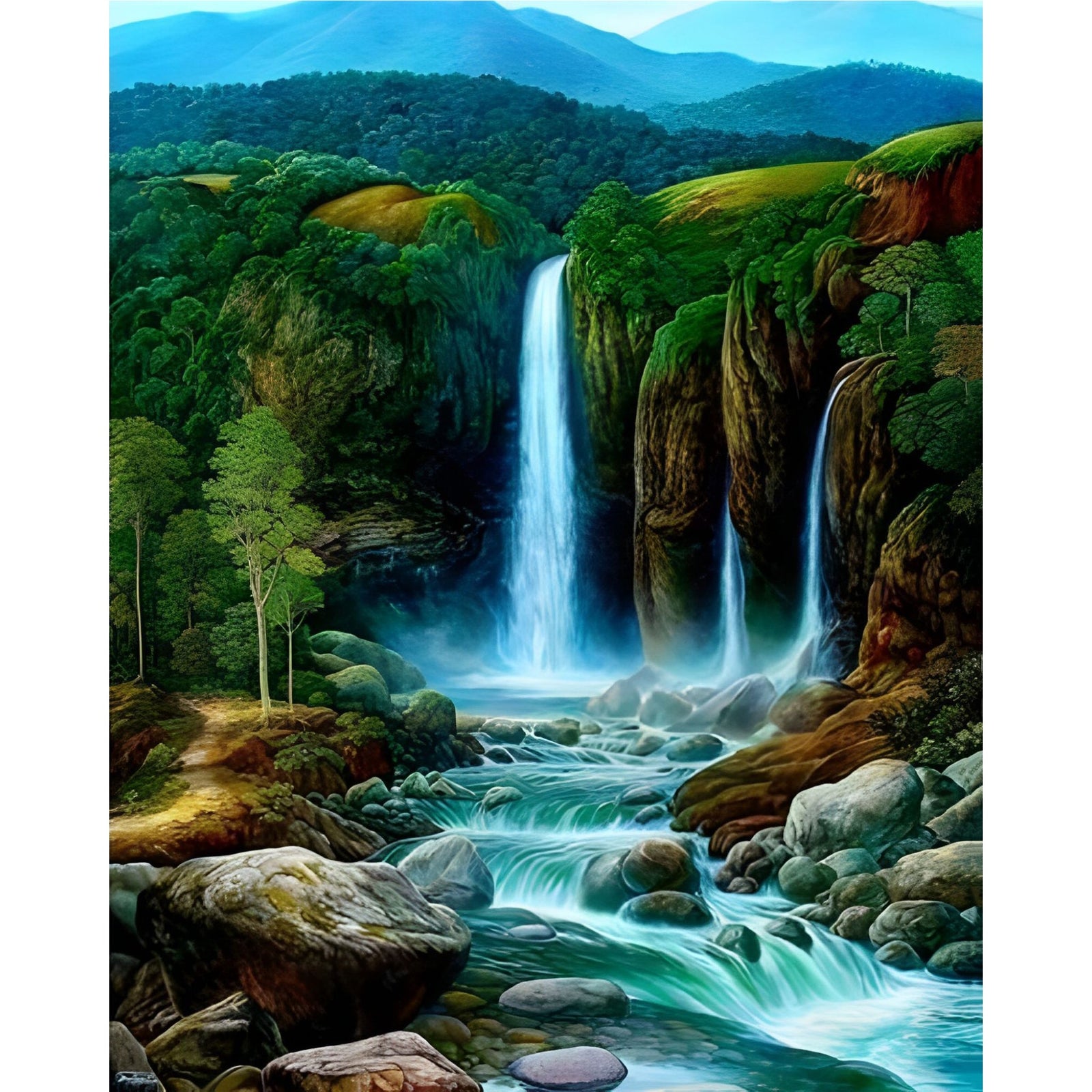 Dream Landscape Mountain Waterfall | Diamond Painting Design - Full Drill Diamond Art with 5d Square or Round Diamonds - AB Drills Available