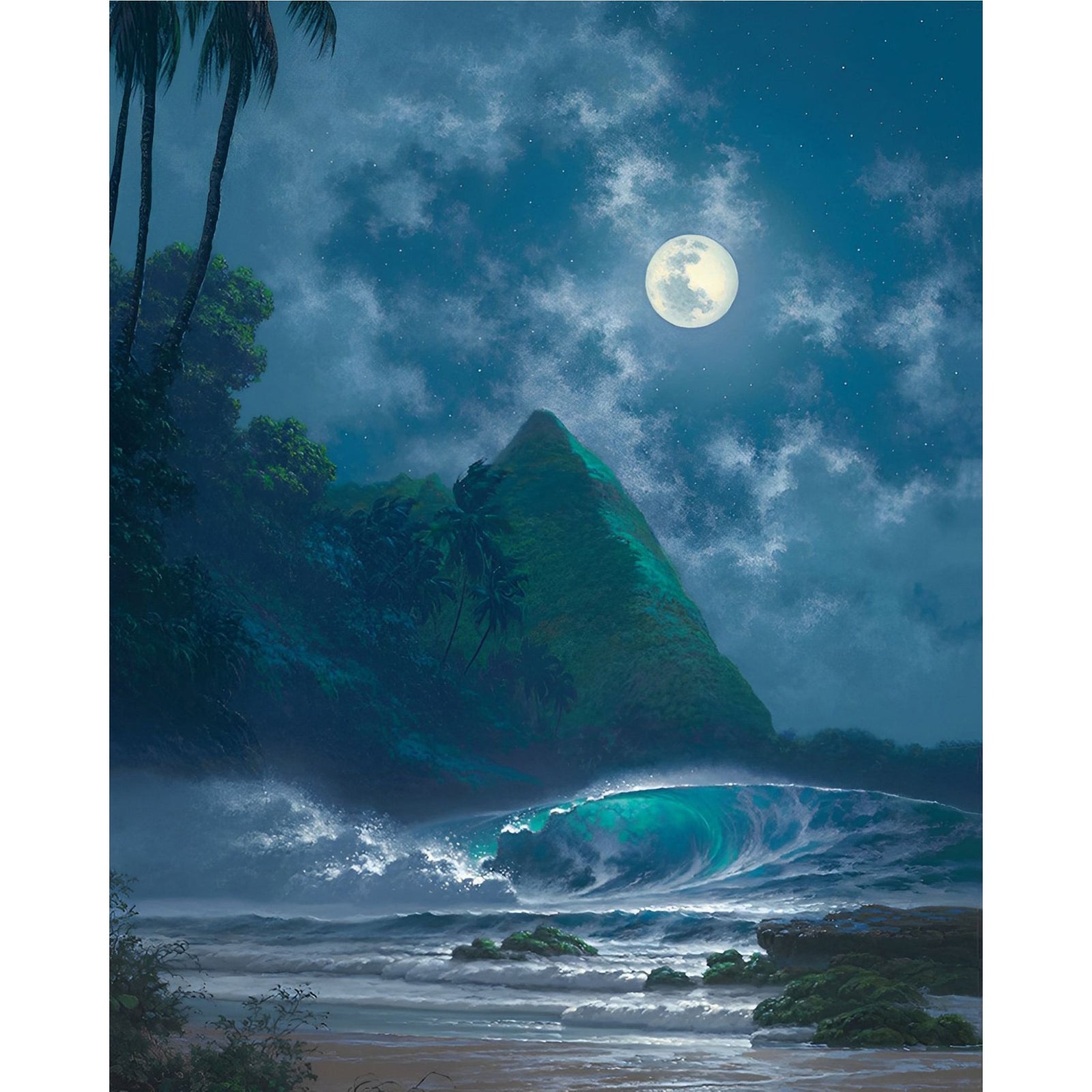 Fantastic Beautiful Moon Beach Summer | Diamond Painting Design - Full Drill Diamond Art with 5d Square or Round Diamonds - AB Drills Available