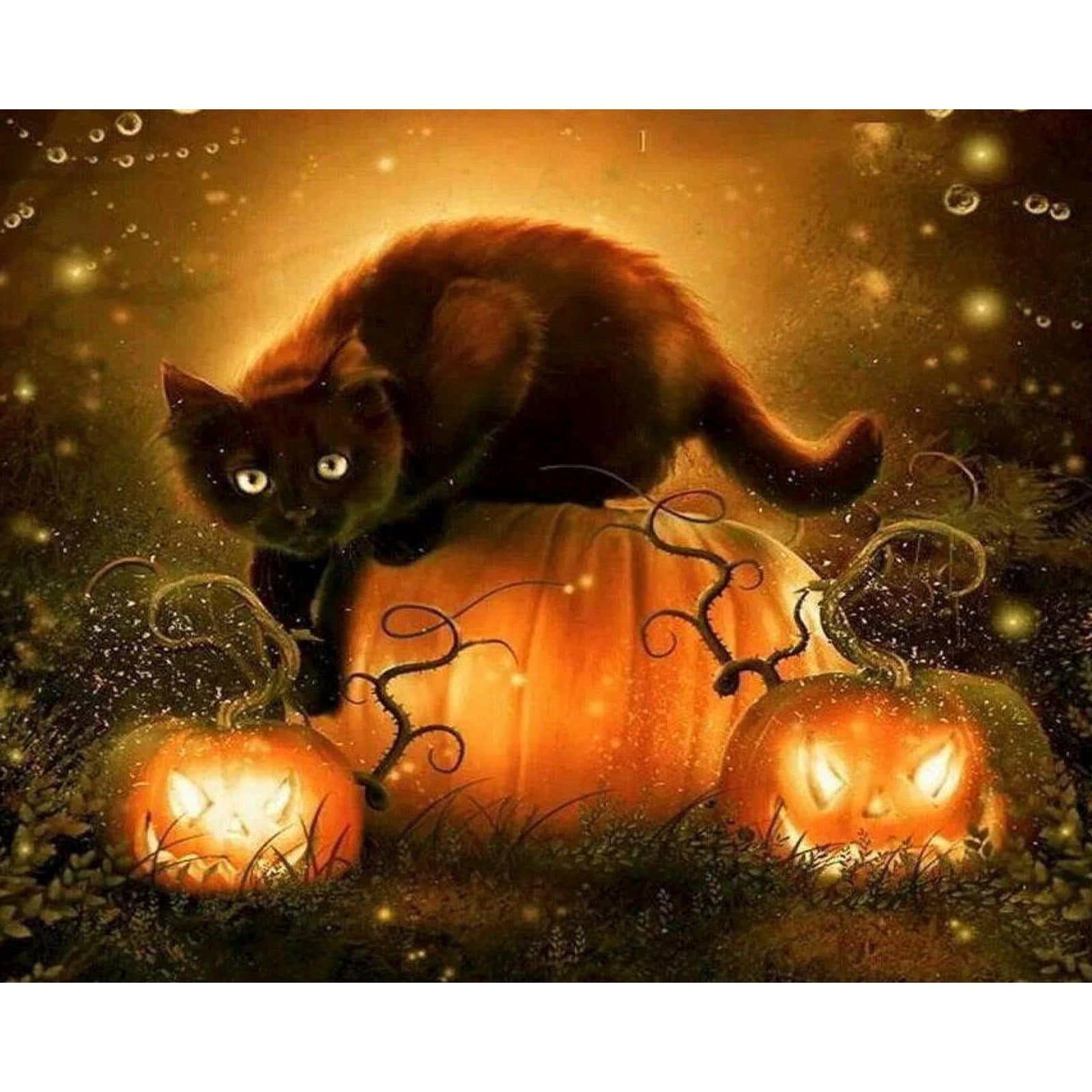 Halloween Style Cat Pumpkin Lamp | Diamond Painting Design - Full Drill Diamond Art with 5d Square or Round Diamonds - AB Drills Available