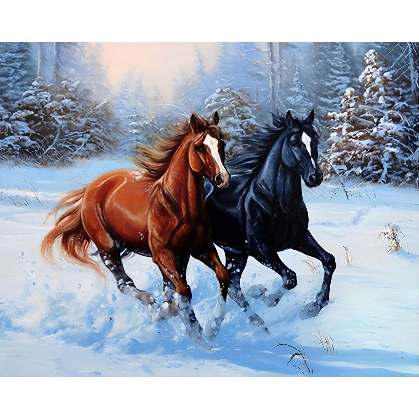 Winter Animal Running Horses | Diamond Painting Design - Full Drill Diamond Art with 5d Square or Round Diamonds - AB Drills Available