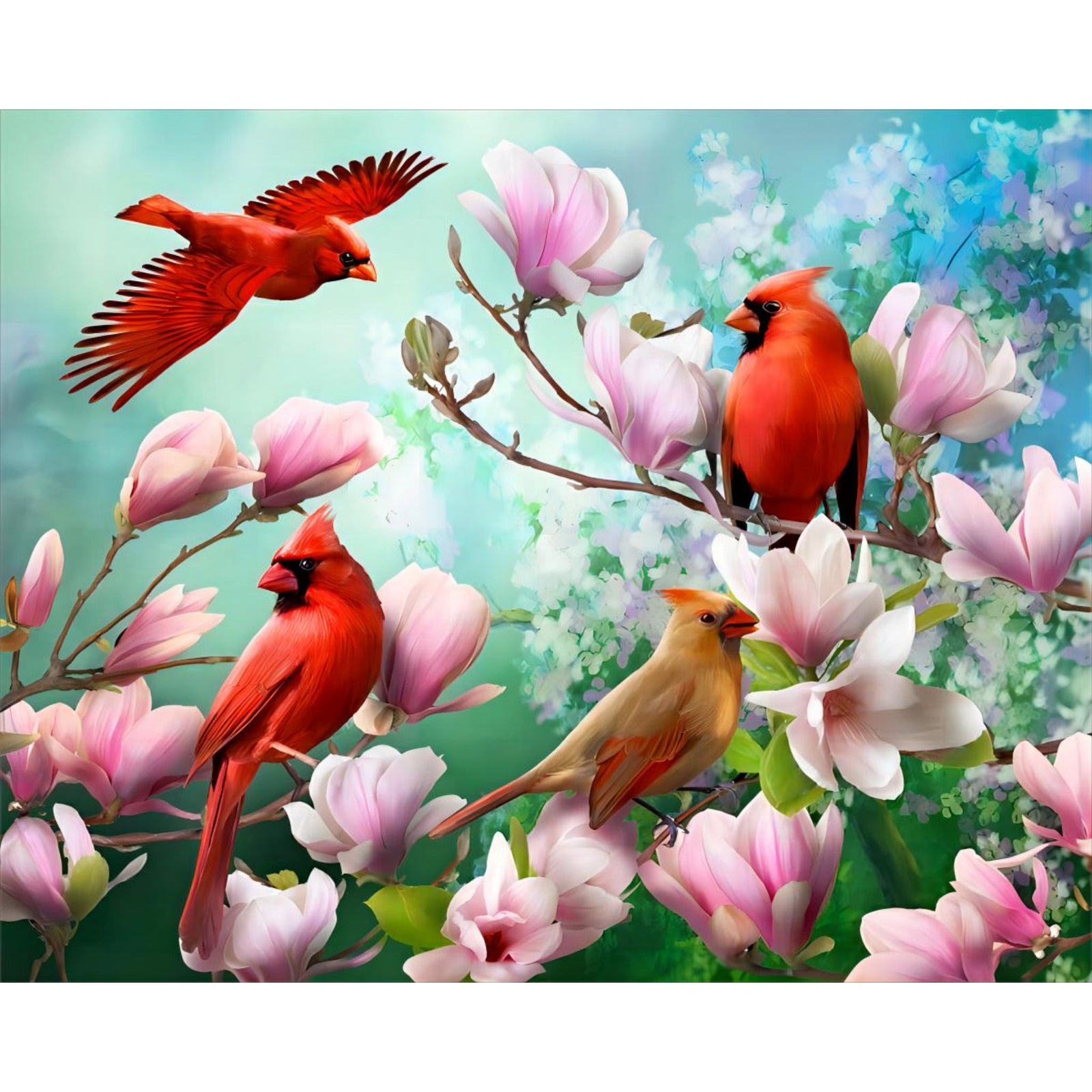 Cardinal Family | Diamond Painting Design - Full Drill Diamond Art with 5d Square or Round Diamonds - AB Drills Available