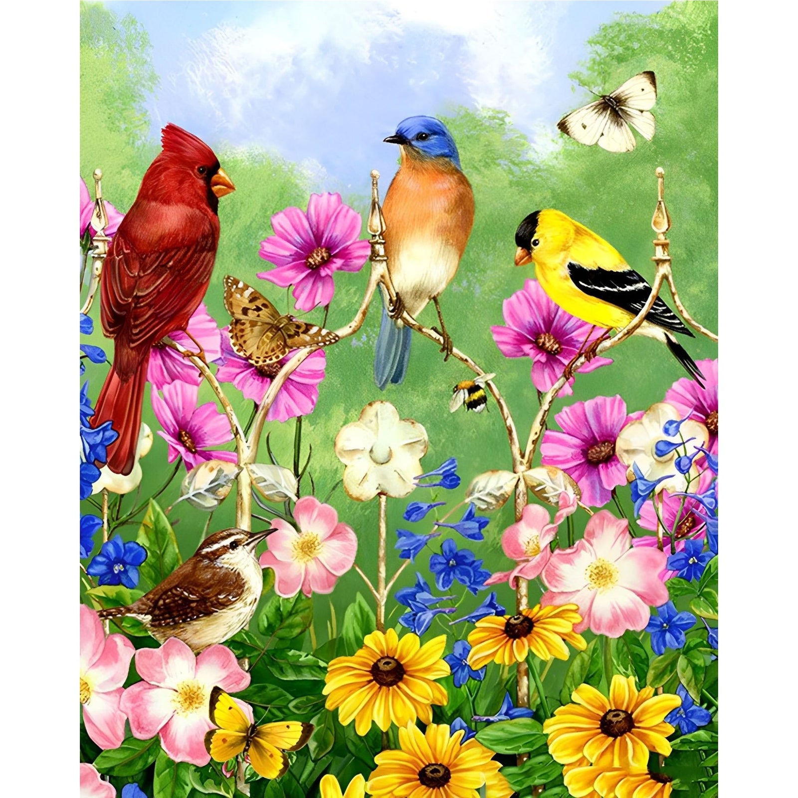 Spring Birds Flowers | Diamond Painting Design - Full Drill Diamond Art with 5d Square or Round Diamonds - AB Drills Available