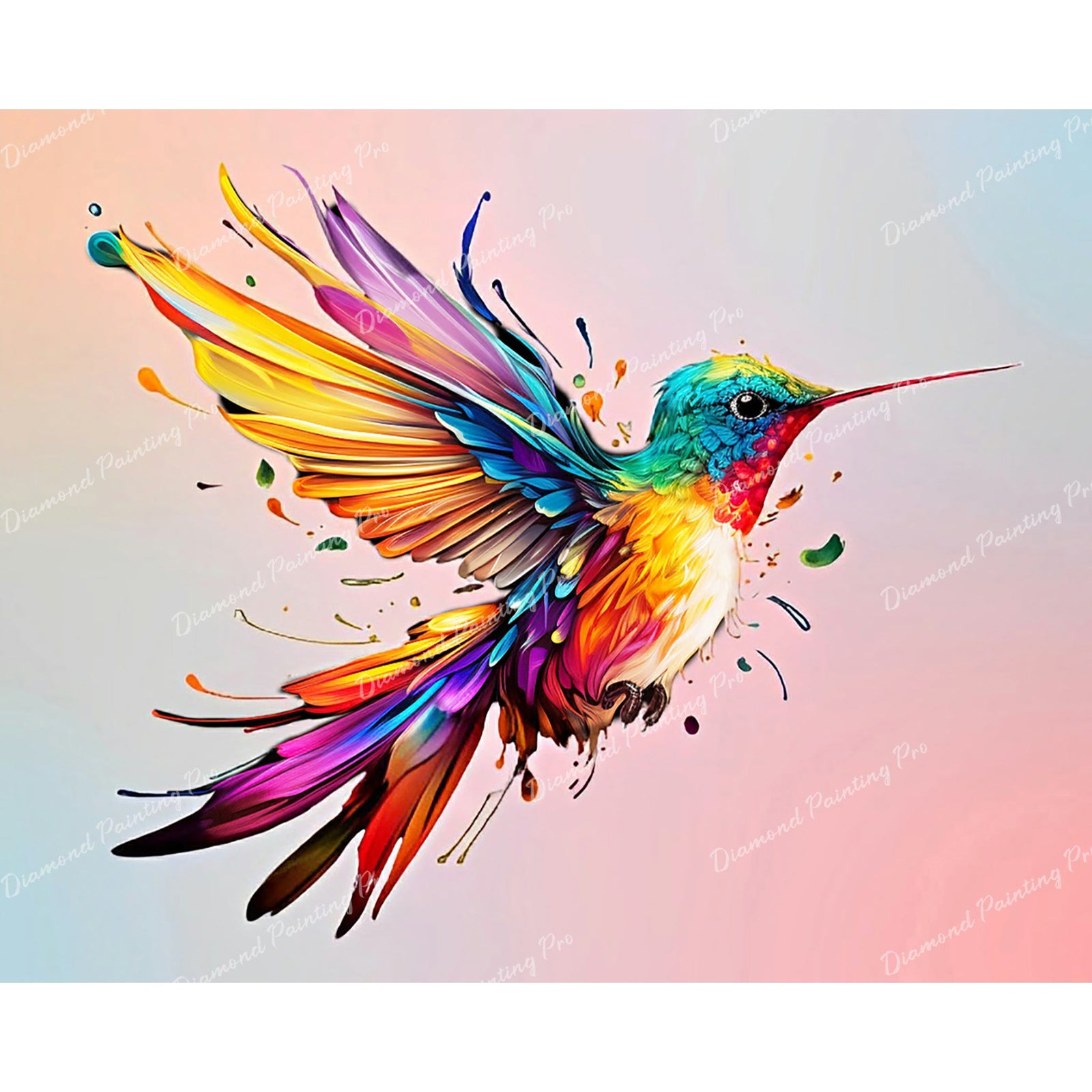 Colorful Abstract Hummingbird | Diamond Painting Design - Full Drill Diamond Art with 5d Square or Round Diamonds - AB Drills Available