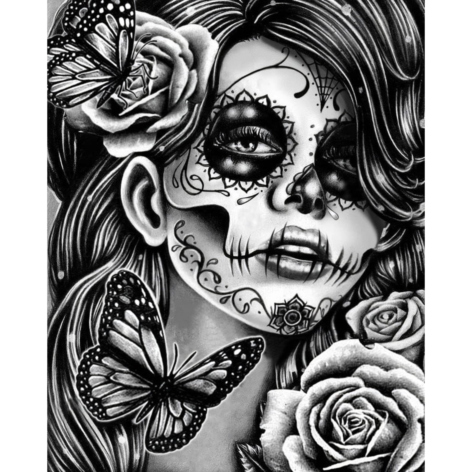 Black and White Skull Girl | Diamond Painting Design - Full Drill Diamond Art with 5d Square or Round Diamonds - AB Drills Available