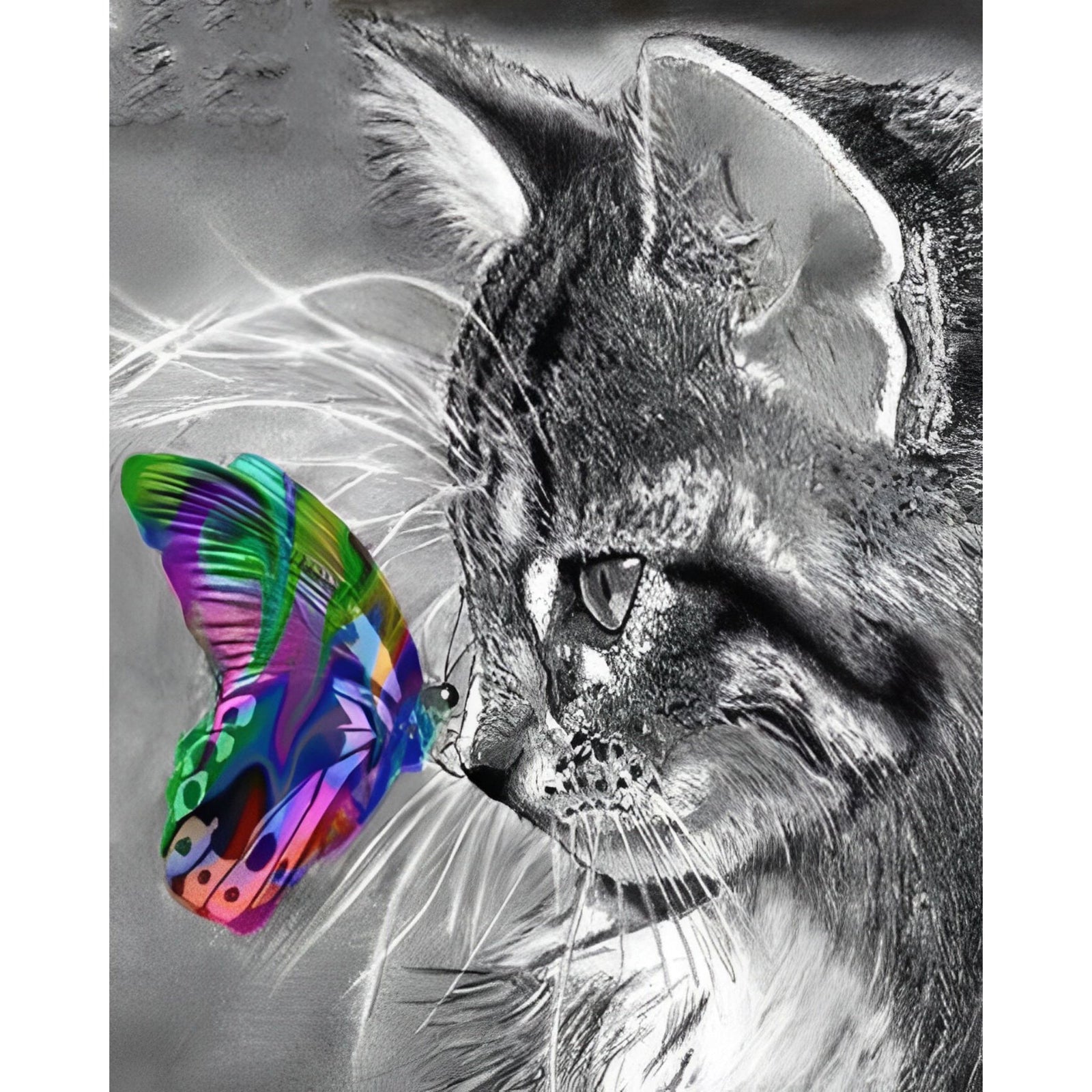 Kitty and Butterfly | Diamond Painting Design - Full Drill Diamond Art with 5d Square or Round Diamonds - AB Drills Available