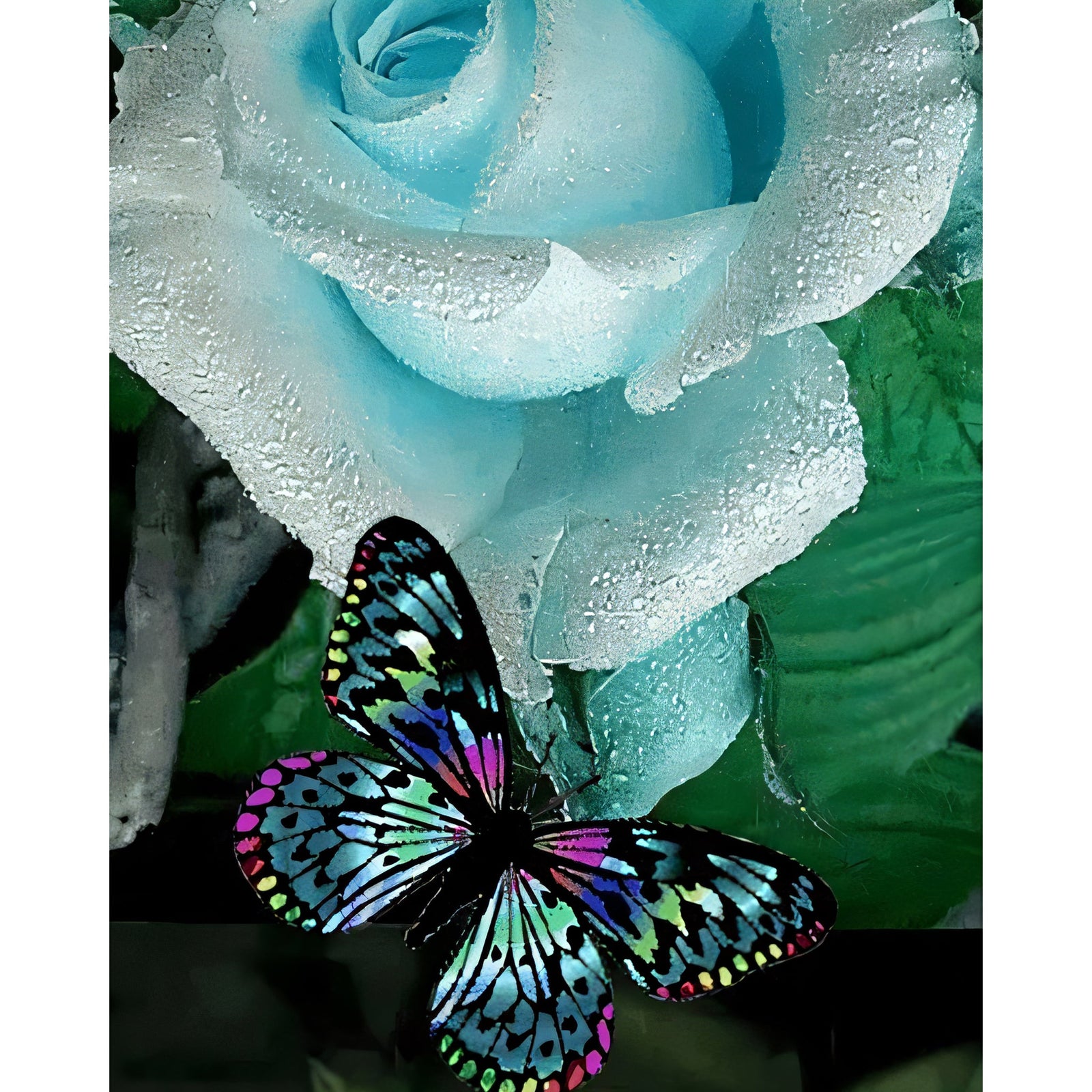 Butterfly on Blue Rose | Diamond Painting Design - Full Drill Diamond Art with 5d Square or Round Diamonds - AB Drills Available