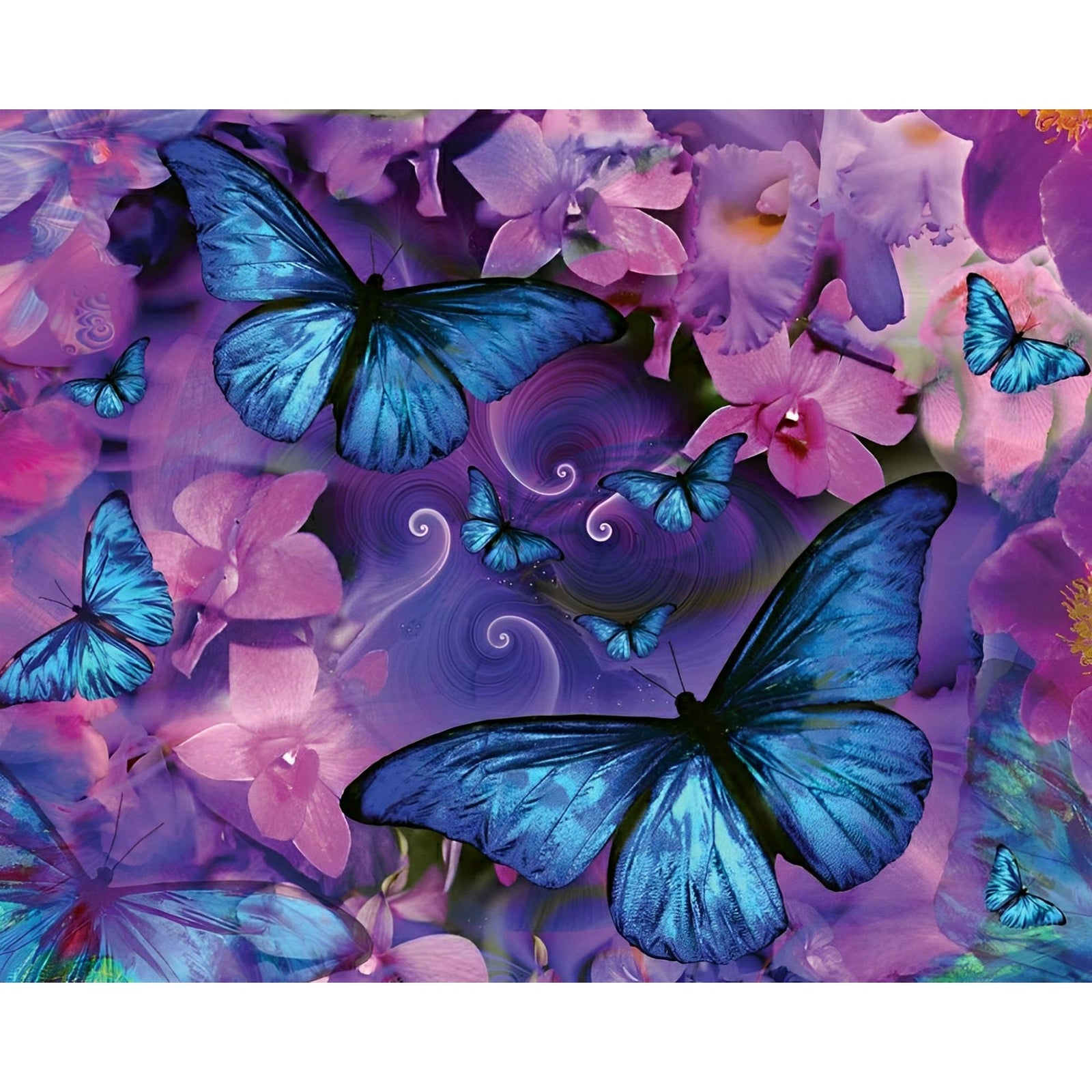 Blue Butterflies and Flowers | Diamond Painting Design - Full Drill Diamond Art with 5d Square or Round Diamonds - AB Drills Available