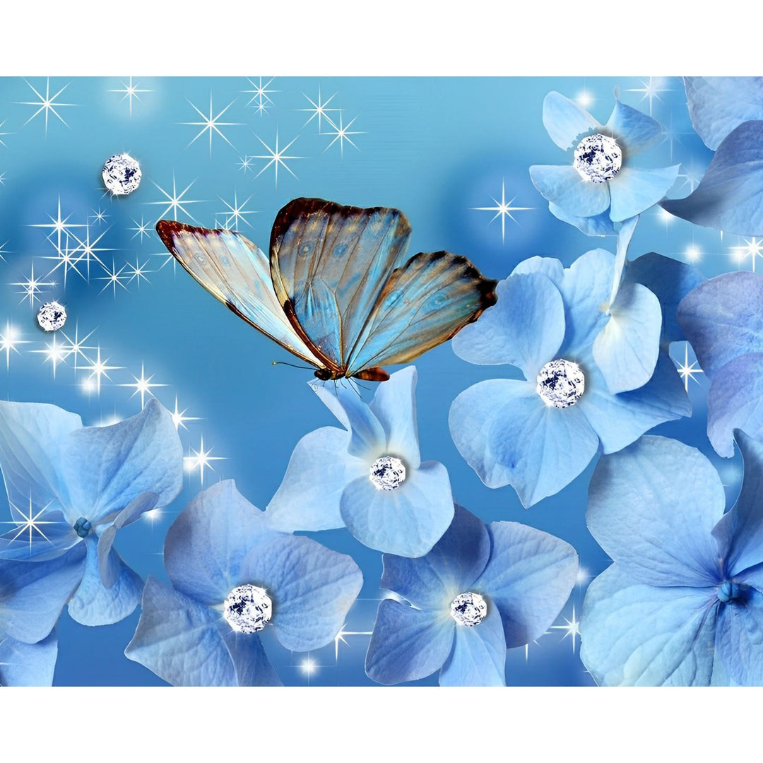 Blue Butterflies and Gliter Flowers | Diamond Painting