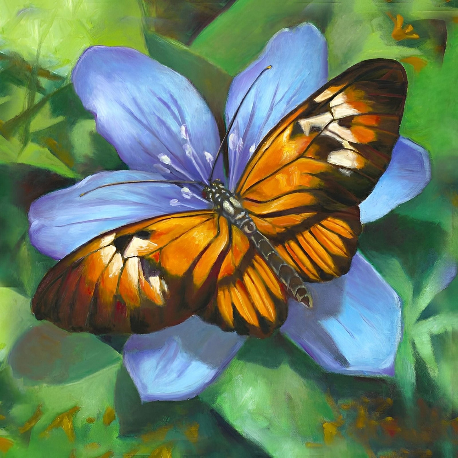 Butterfly on Blue Flower | Diamond Painting Design - Full Drill Diamond Art with 5d Square or Round Diamonds - AB Drills Available