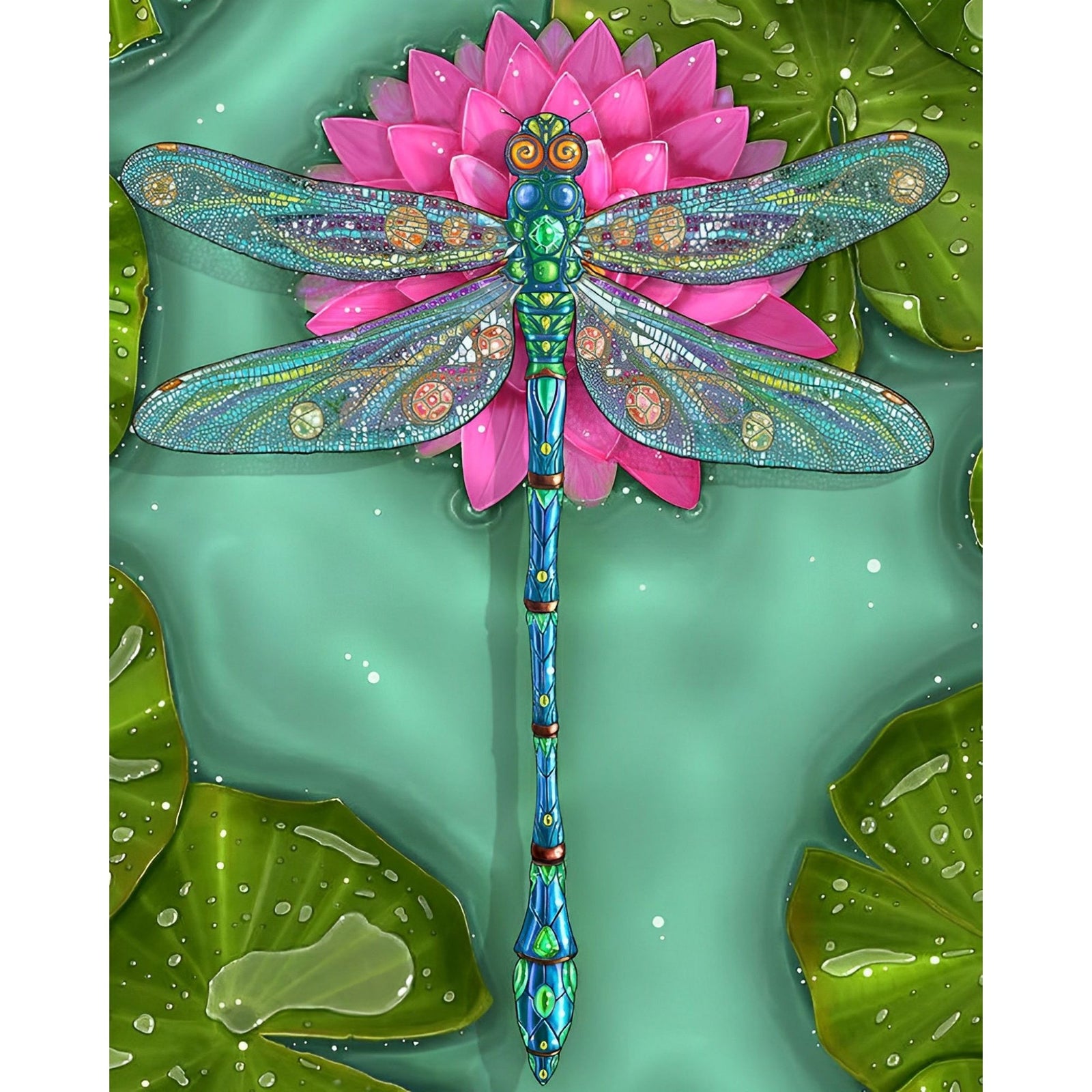 Lotus Dragonfly | Diamond Painting Design - Full Drill Diamond Art with 5d Square or Round Diamonds - AB Drills Available