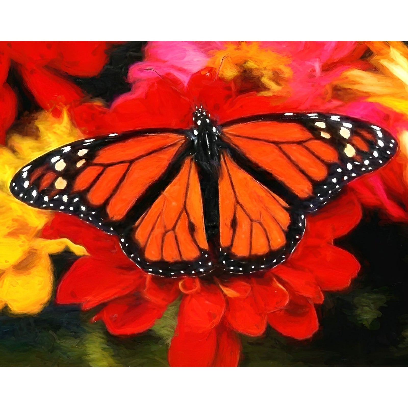 Monarch Butterfly and Red Flowers | Diamond Painting Design - Full Drill Diamond Art with 5d Square or Round Diamonds - AB Drills Available