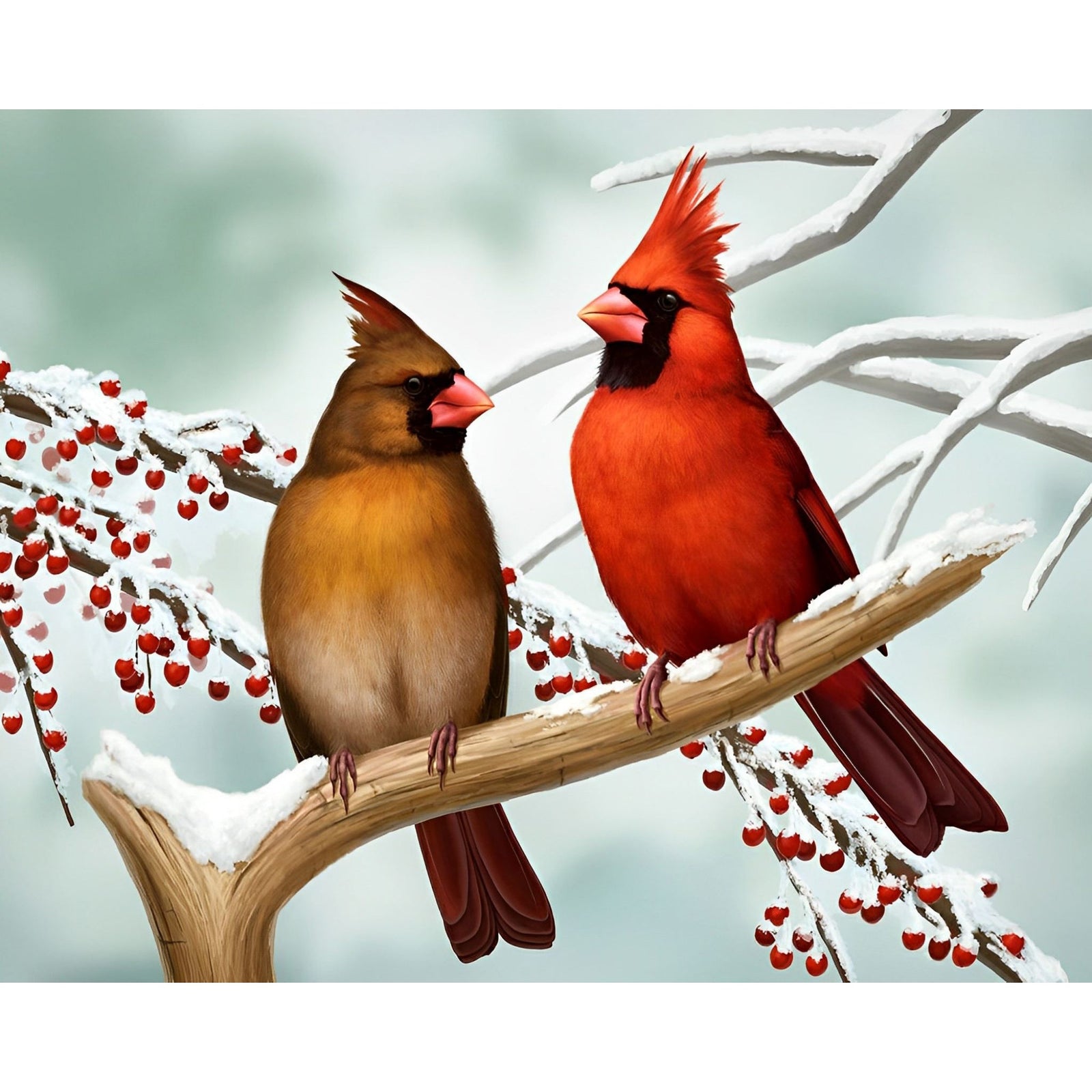 Cardinals on the Trunk | Diamond Painting Design - Full Drill Diamond Art with 5d Square or Round Diamonds - AB Drills Available