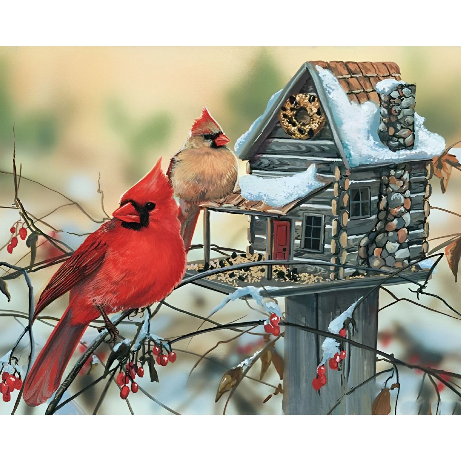 Cardinal Birds Birdhouse | Diamond Painting Design - Full Drill Diamond Art with 5d Square or Round Diamonds - AB Drills Available