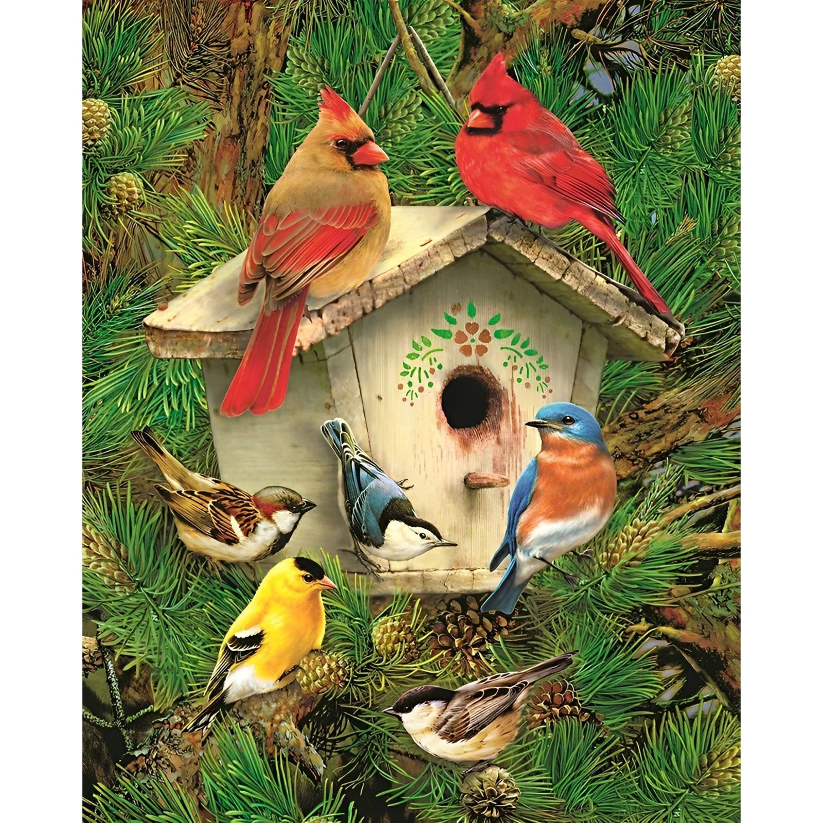 Cardinal Bird Birdhouse | Diamond Painting Design - Full Drill Diamond Art with 5d Square or Round Diamonds - AB Drills Available