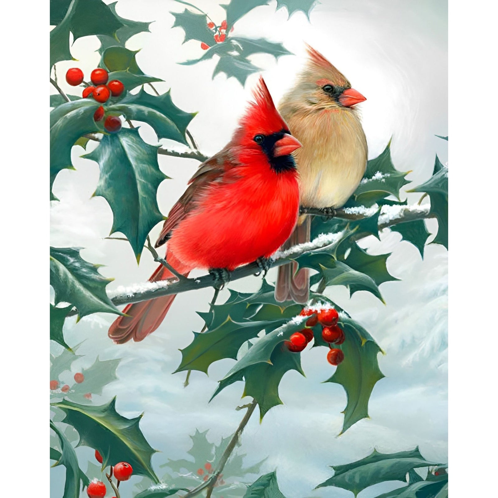 Cardinal Bird Christmas | Diamond Painting Design - Full Drill Diamond Art with 5d Square or Round Diamonds - AB Drills Available