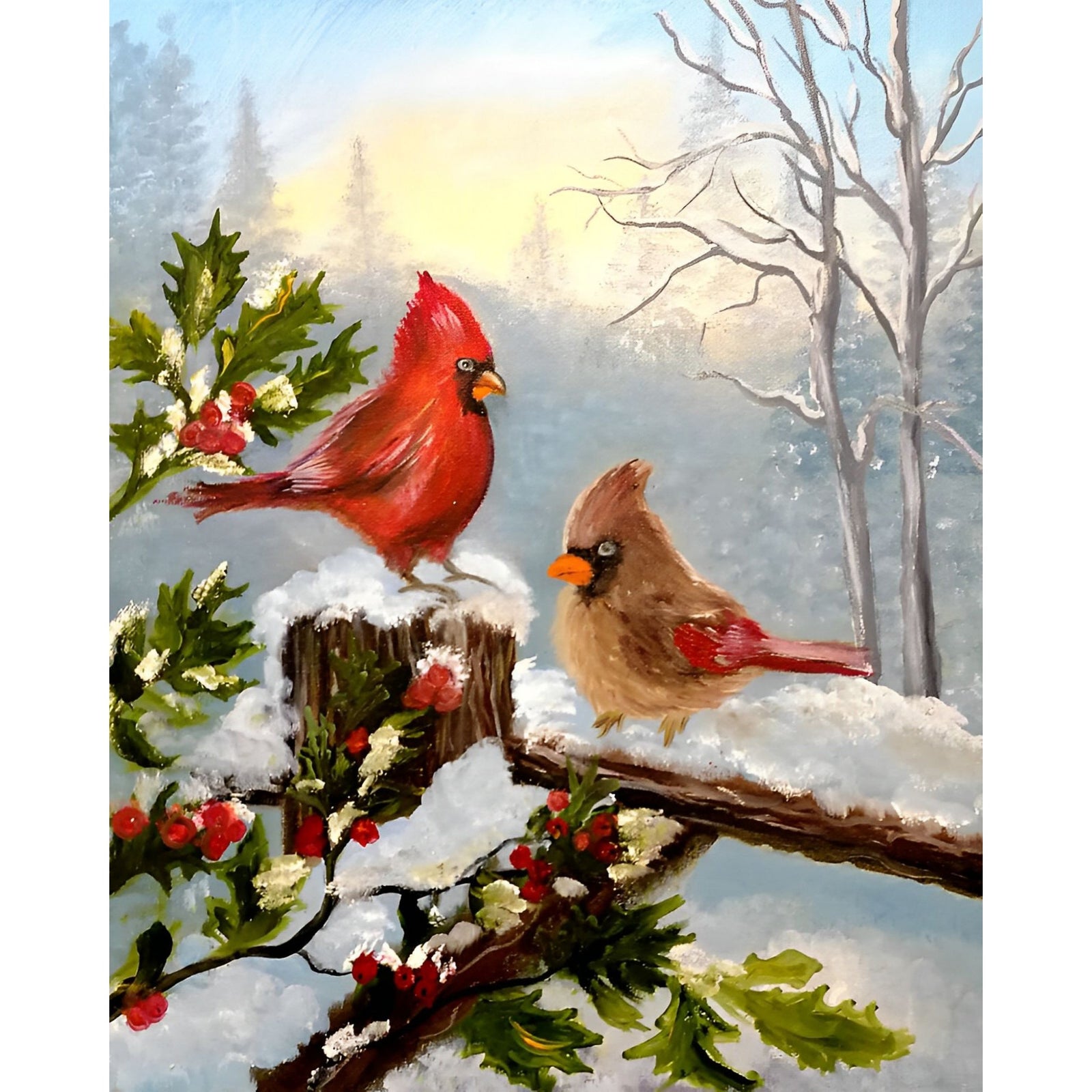 Cardinal Bird in Christmas | Diamond Painting Design - Full Drill Diamond Art with 5d Square or Round Diamonds - AB Drills Available