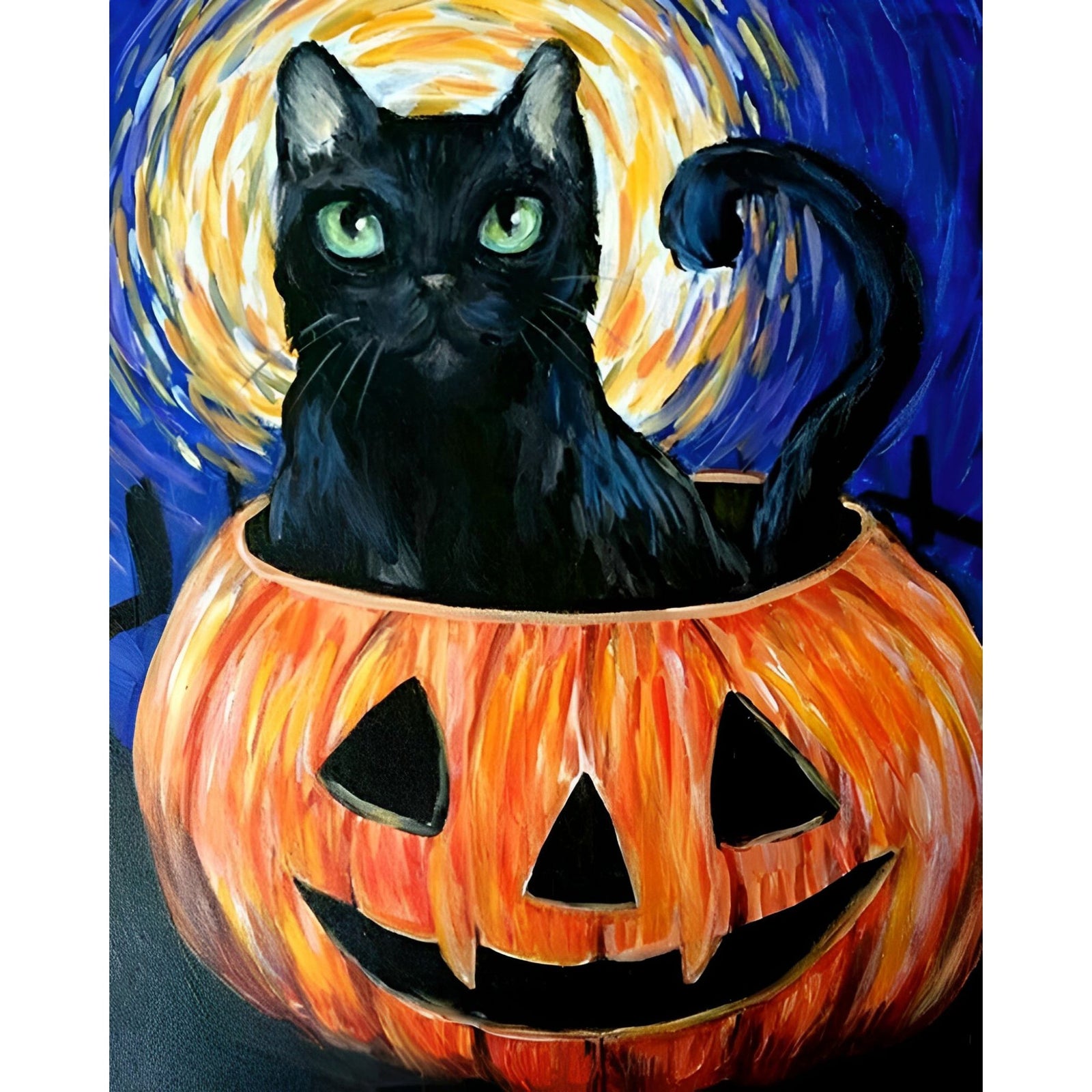 Halloween Cat in Pumpkin | Diamond Painting Design - Full Drill Diamond Art with 5d Square or Round Diamonds - AB Drills Available