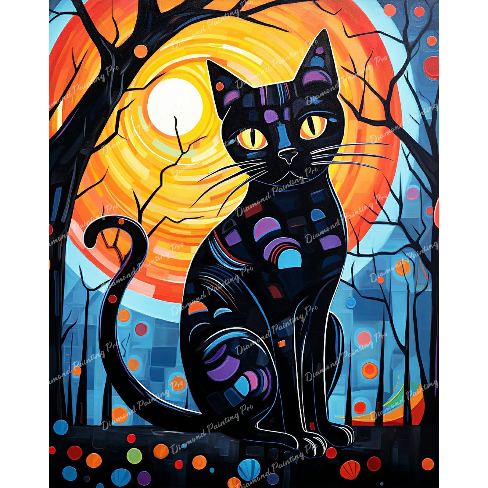 The Whimsical Black Cat | Diamond Painting Design - Full Drill Diamond Art with 5d Square or Round Diamonds - AB Drills Available