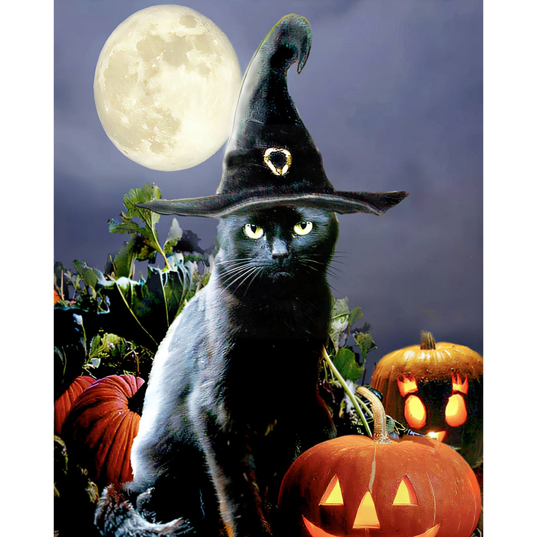 Witchy Black Halloween Cat | Diamond Painting