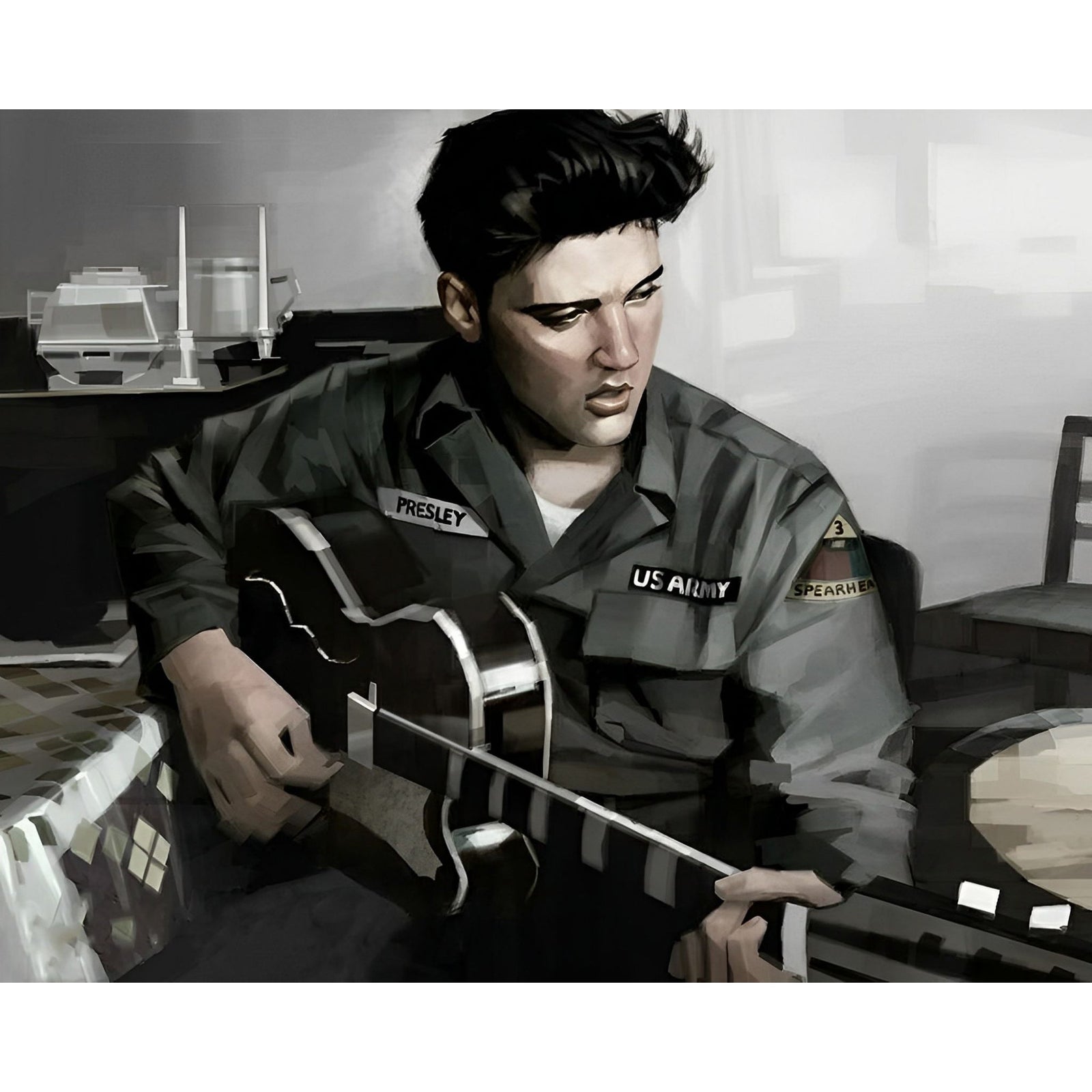 Elvis Presley and Guitar | Diamond Painting Design - Full Drill Diamond Art with 5d Square or Round Diamonds - AB Drills Available