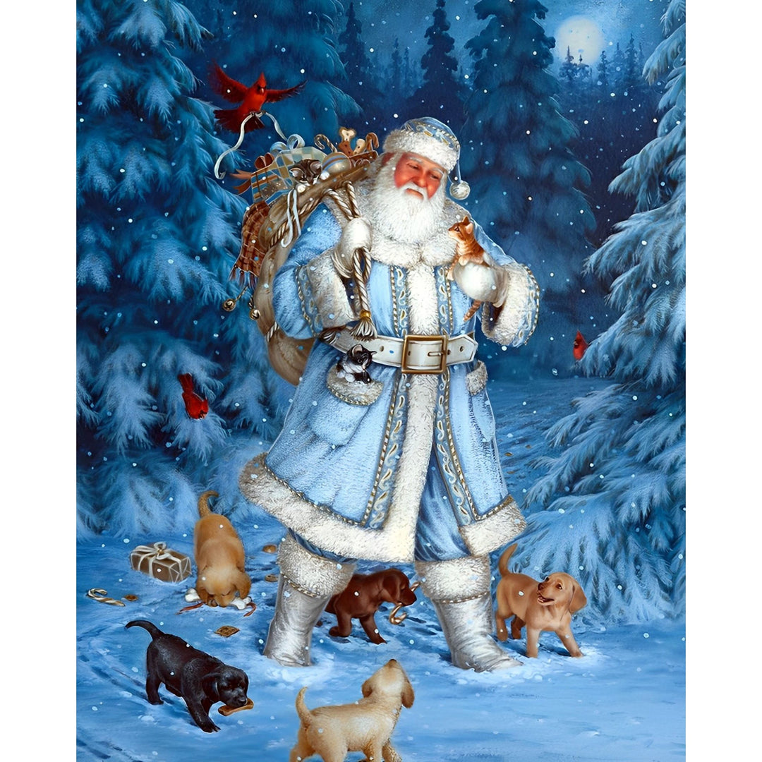 Christmas Santa with Puppies | Diamond Painting