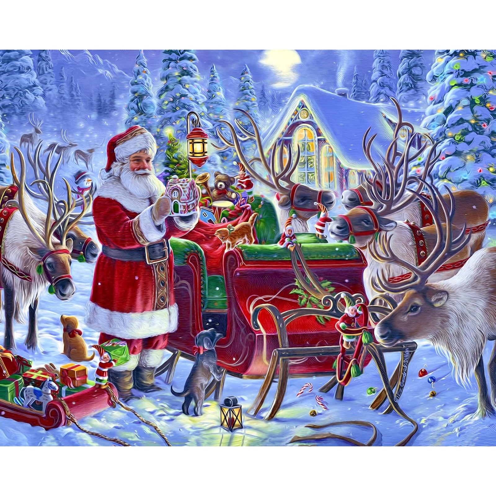 Santa at Christmas Night | Diamond Painting Design - Full Drill Diamond Art with 5d Square or Round Diamonds - AB Drills Available