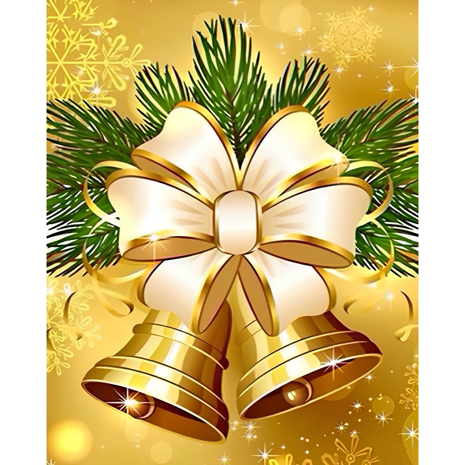 Gold Christmas Bells | Diamond Painting Design - Full Drill Diamond Art with 5d Square or Round Diamonds - AB Drills Available