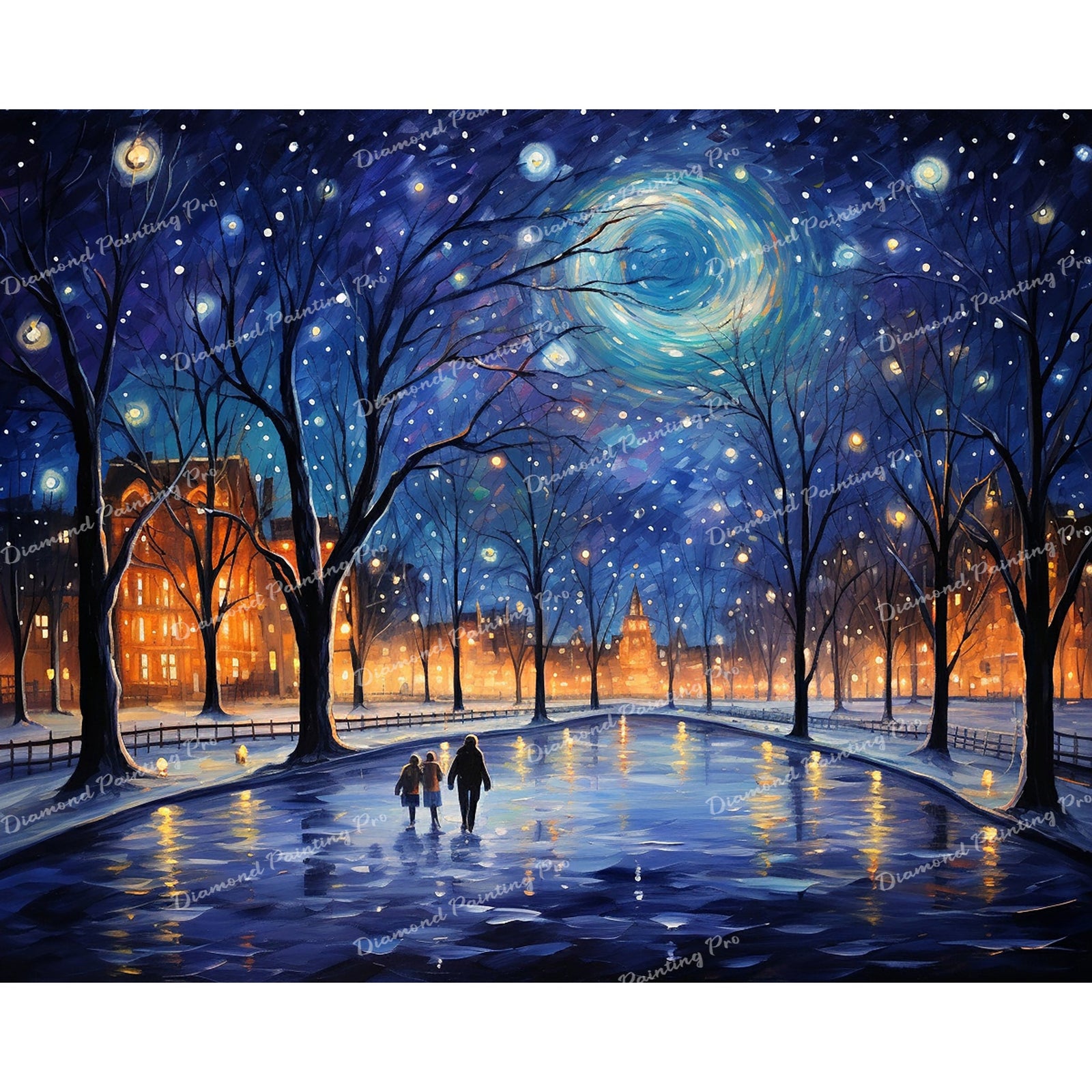 Starry Skating Night | Diamond Painting Design - Full Drill Diamond Art with 5d Square or Round Diamonds - AB Drills Available