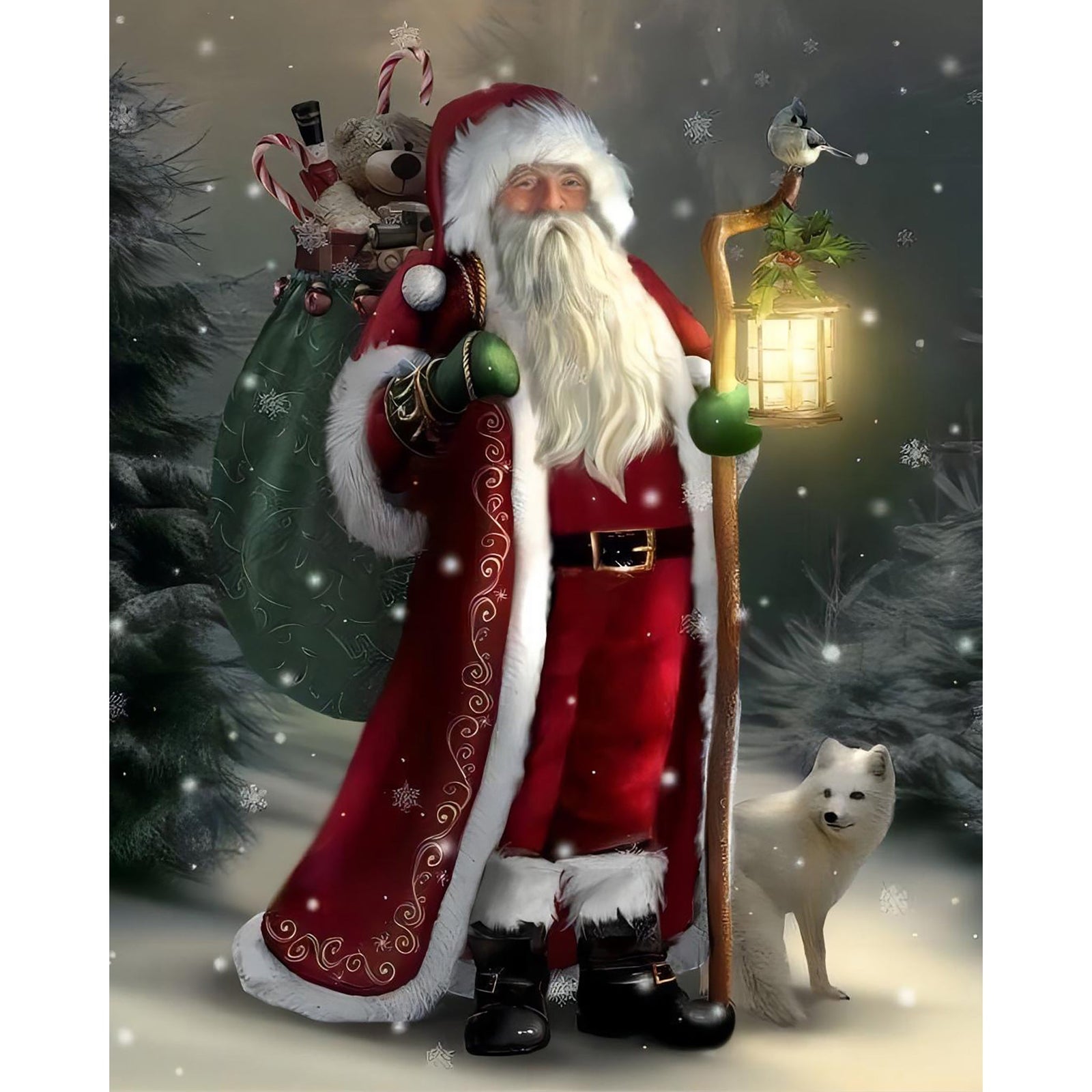 Santa in the Forest | Diamond Painting Design - Full Drill Diamond Art with 5d Square or Round Diamonds - AB Drills Available