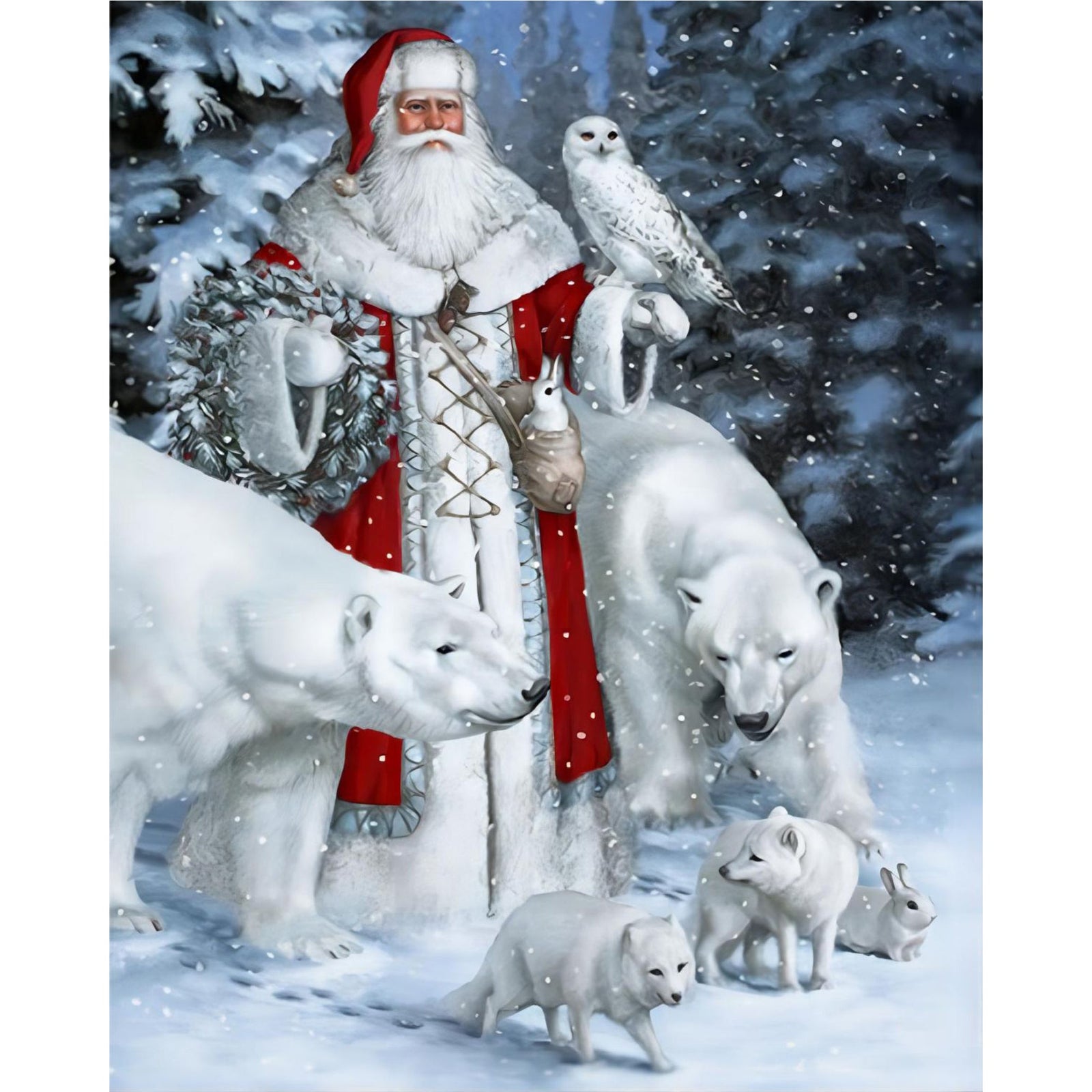 Santa and Bear | Diamond Painting Design - Full Drill Diamond Art with 5d Square or Round Diamonds - AB Drills Available