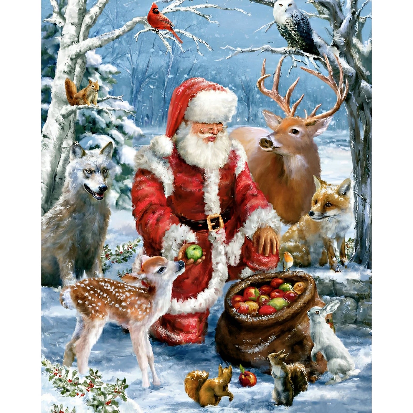 Santa with Forest Friends | Diamond Painting Design - Full Drill Diamond Art with 5d Square or Round Diamonds - AB Drills Available