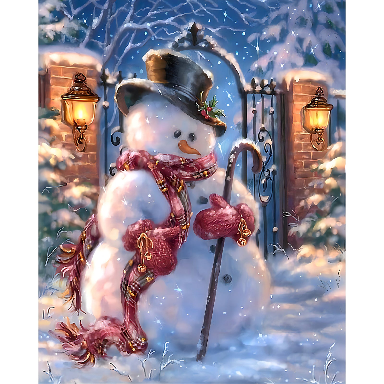 Snowman on Guard | Diamond Painting Design - Full Drill Diamond Art with 5d Square or Round Diamonds - AB Drills Available