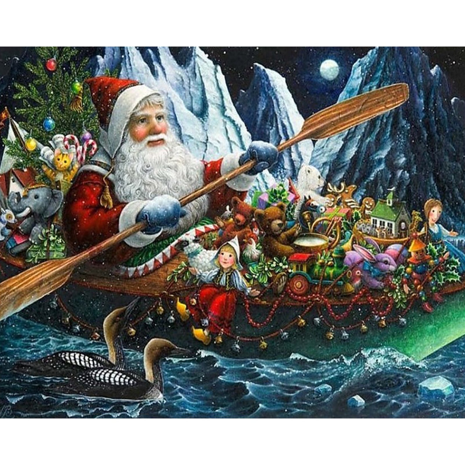 Santa Claus Rowing | Diamond Painting Design - Full Drill Diamond Art with 5d Square or Round Diamonds - AB Drills Available