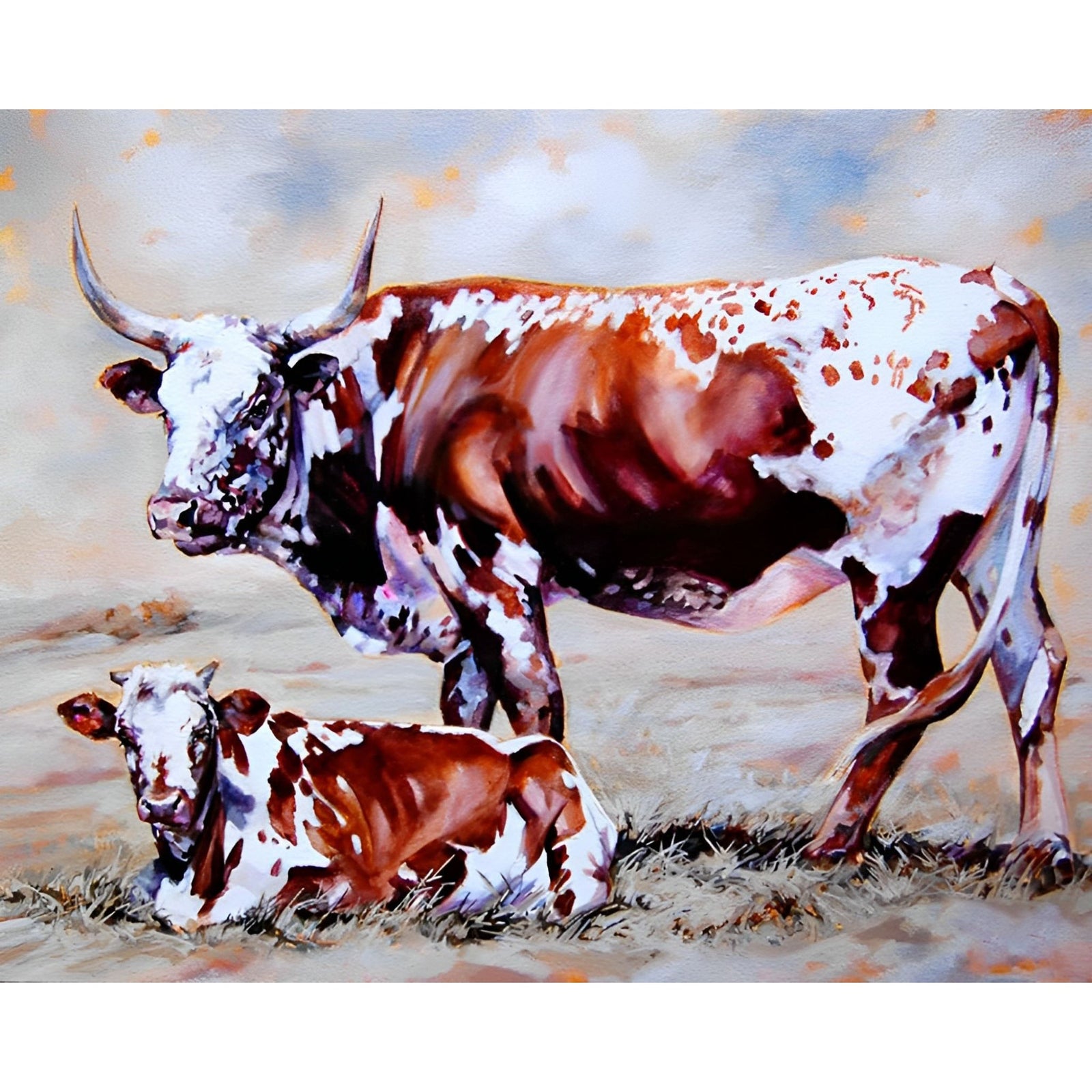 Cow and Calf | Diamond Painting Design - Full Drill Diamond Art with 5d Square or Round Diamonds - AB Drills Available