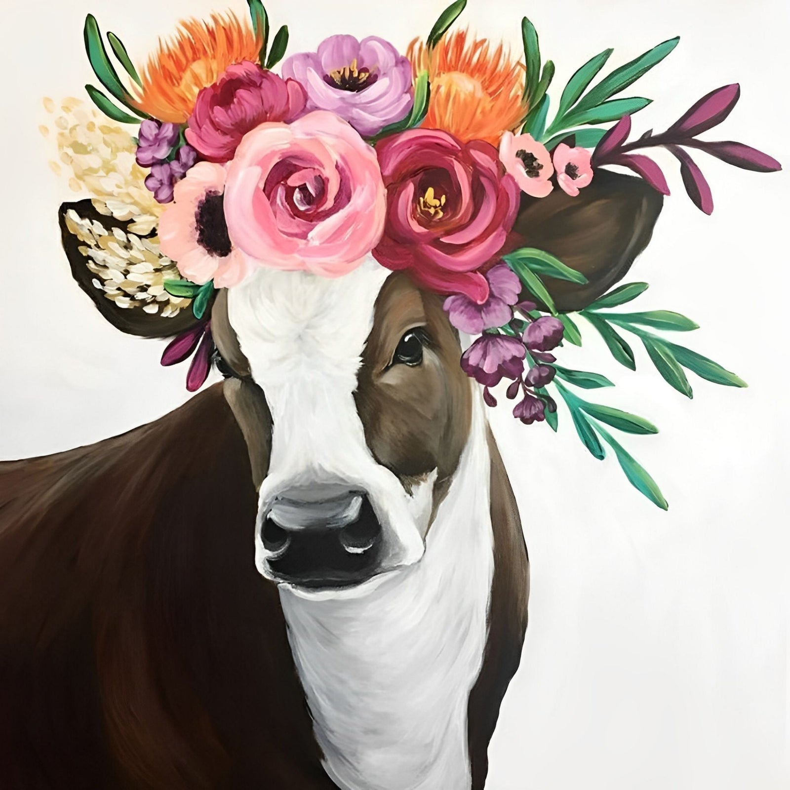 Cow with Flower | Diamond Painting Design - Full Drill Diamond Art with 5d Square or Round Diamonds - AB Drills Available