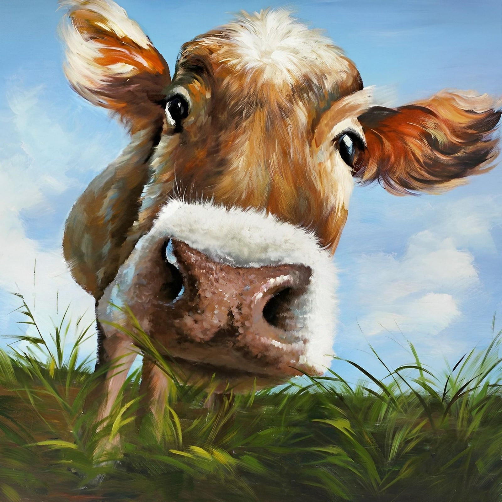 Cow in Field | Diamond Painting Design - Full Drill Diamond Art with 5d Square or Round Diamonds - AB Drills Available