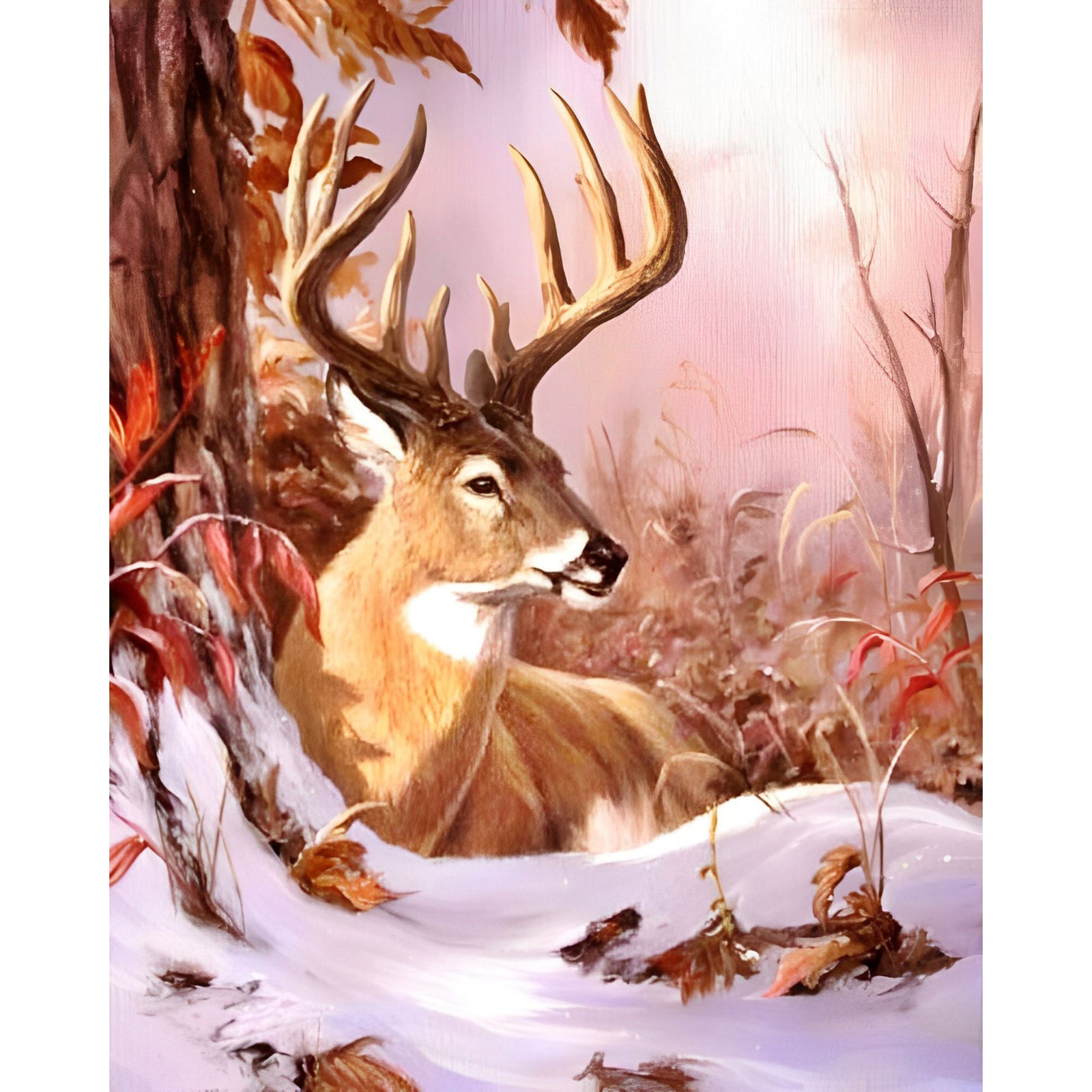 Deer in Winter | Diamond Painting Design - Full Drill Diamond Art with 5d Square or Round Diamonds - AB Drills Available