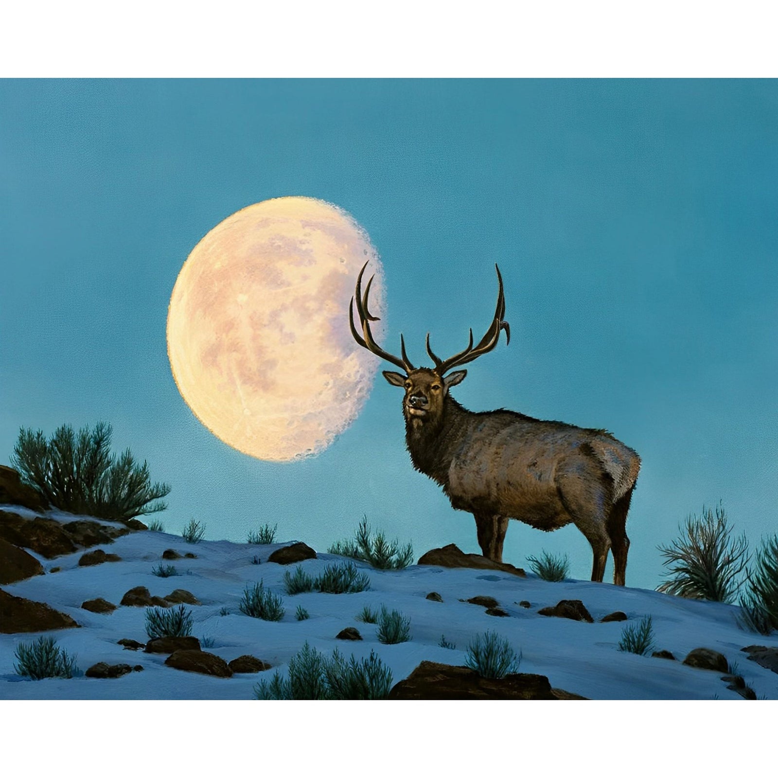 Elk and Moon | Diamond Painting Design - Full Drill Diamond Art with 5d Square or Round Diamonds - AB Drills Available