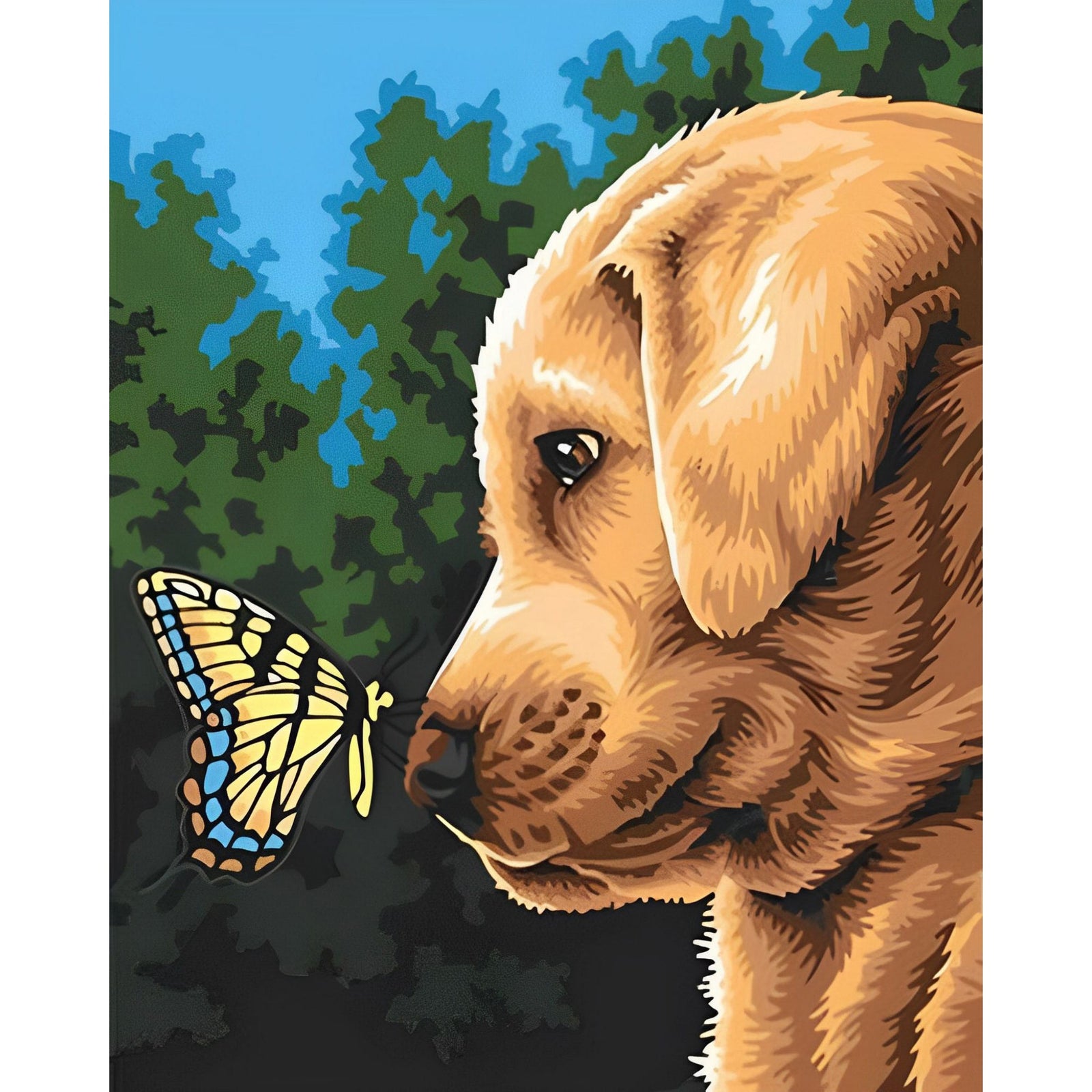 Butterfly and Dog | Diamond Painting Design - Full Drill Diamond Art with 5d Square or Round Diamonds - AB Drills Available