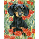 Dachshund Flower | Diamond Painting Design - Full Drill Diamond Art with 5d Square or Round Diamonds - AB Drills Available
