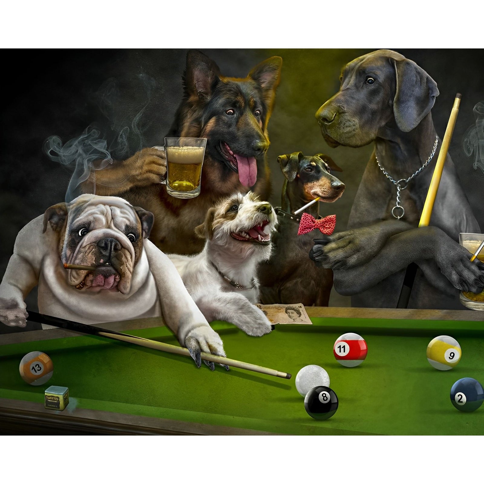 Dogs playing Billiards | Diamond Painting Design - Full Drill Diamond Art with 5d Square or Round Diamonds - AB Drills Available