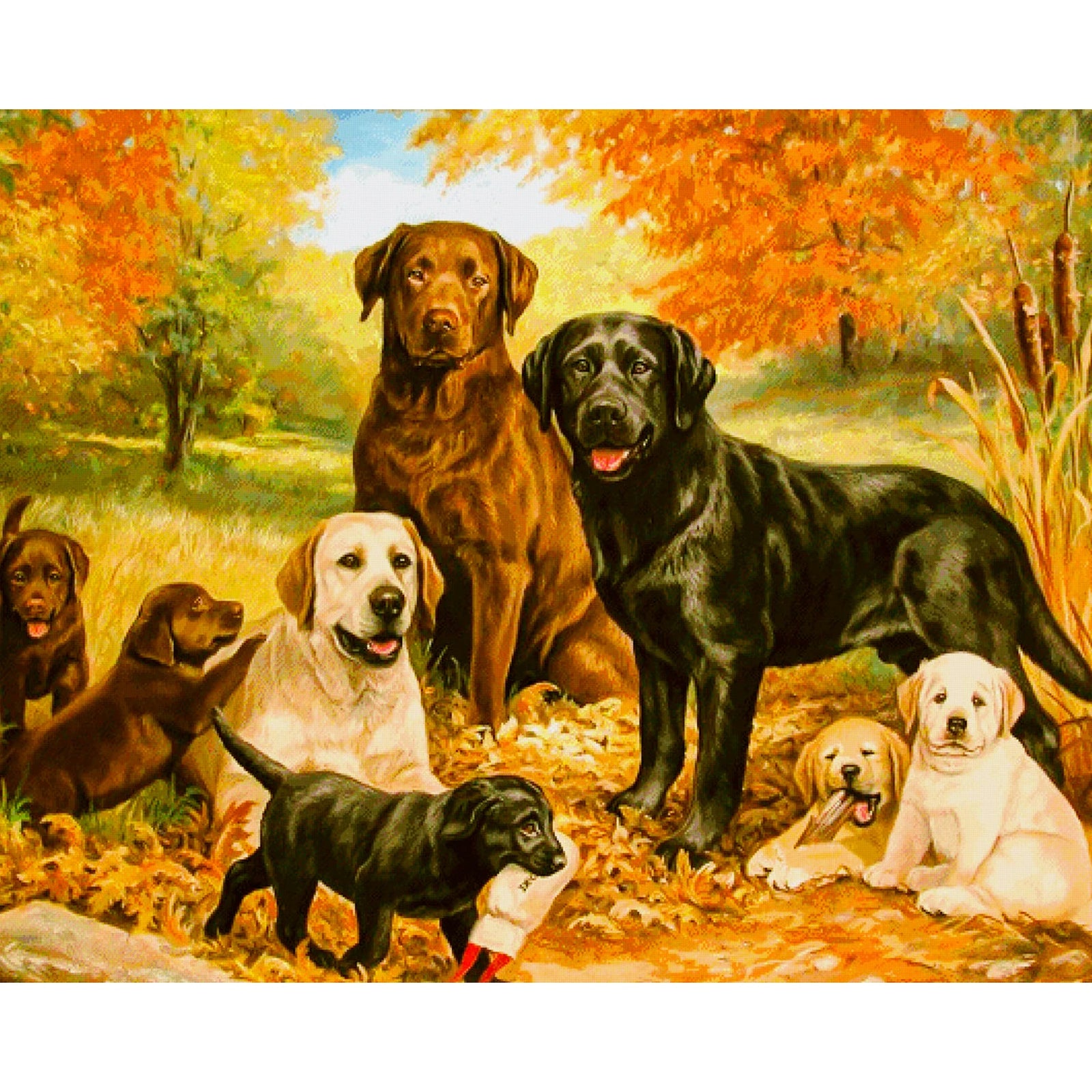 Yellow Autumn Dogs | Diamond Painting Design - Full Drill Diamond Art with 5d Square or Round Diamonds - AB Drills Available