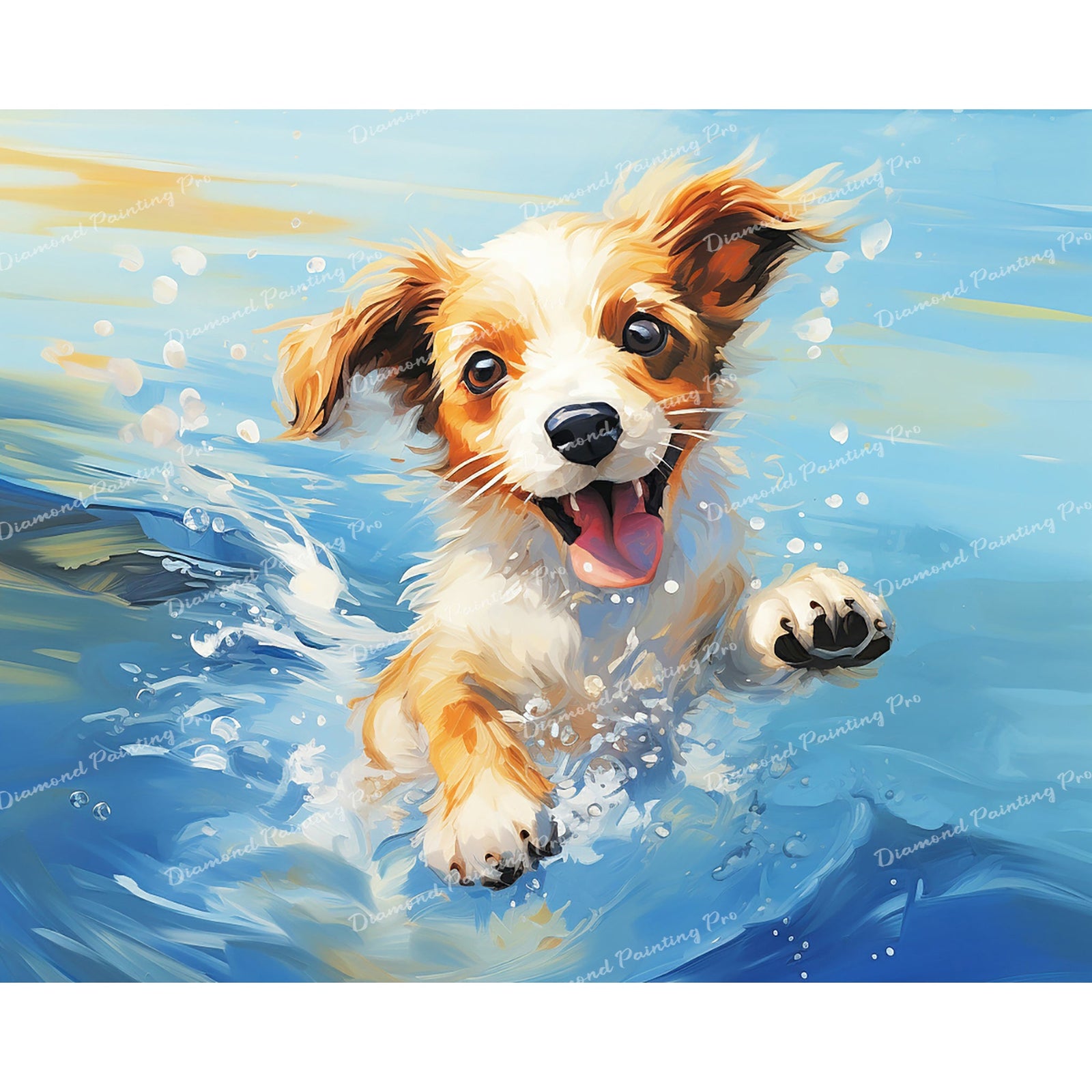 Playful Puppy Water Splash | Diamond Painting Design - Full Drill Diamond Art with 5d Square or Round Diamonds - AB Drills Available