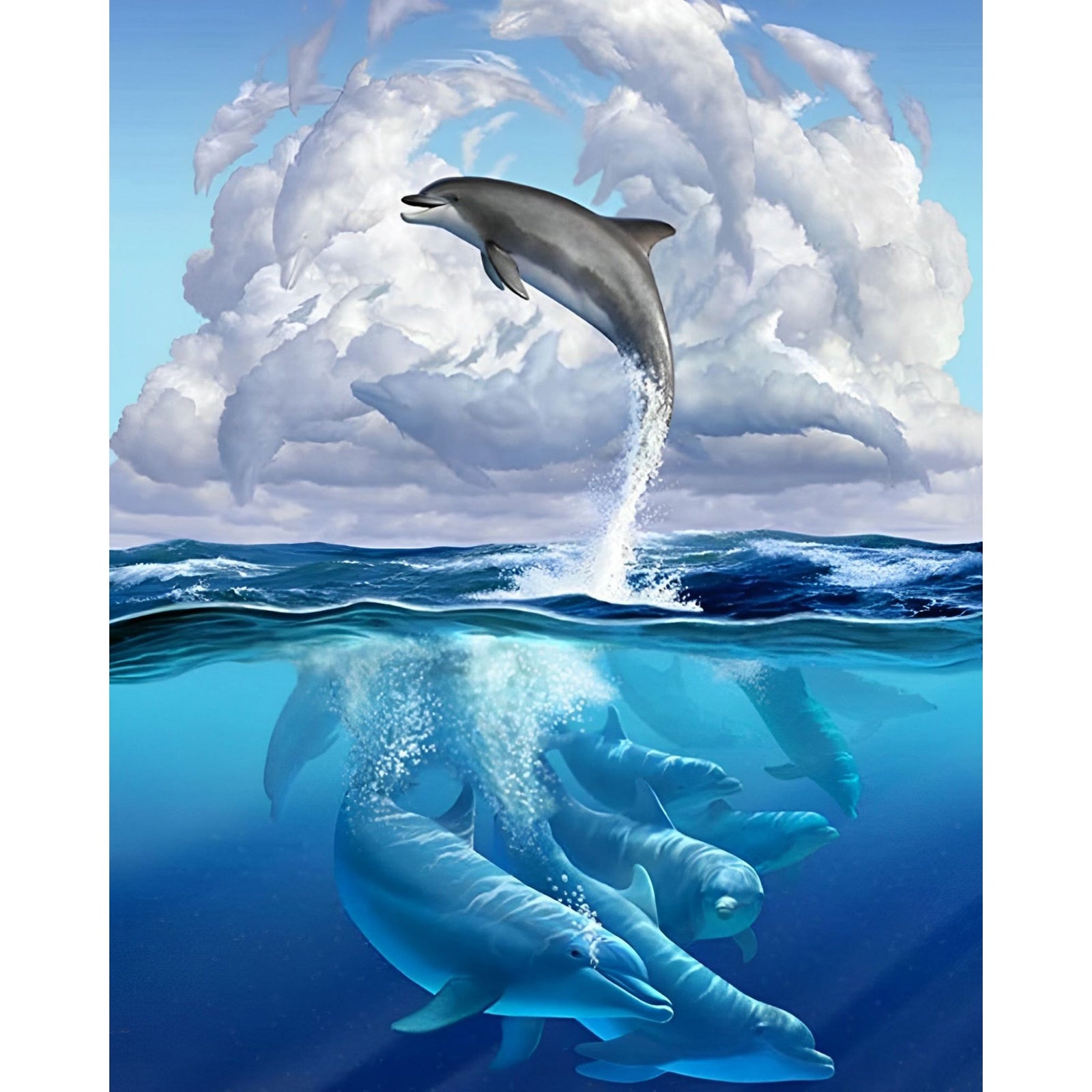 Dolphins and Clouds | Diamond Painting Design - Full Drill Diamond Art with 5d Square or Round Diamonds - AB Drills Available