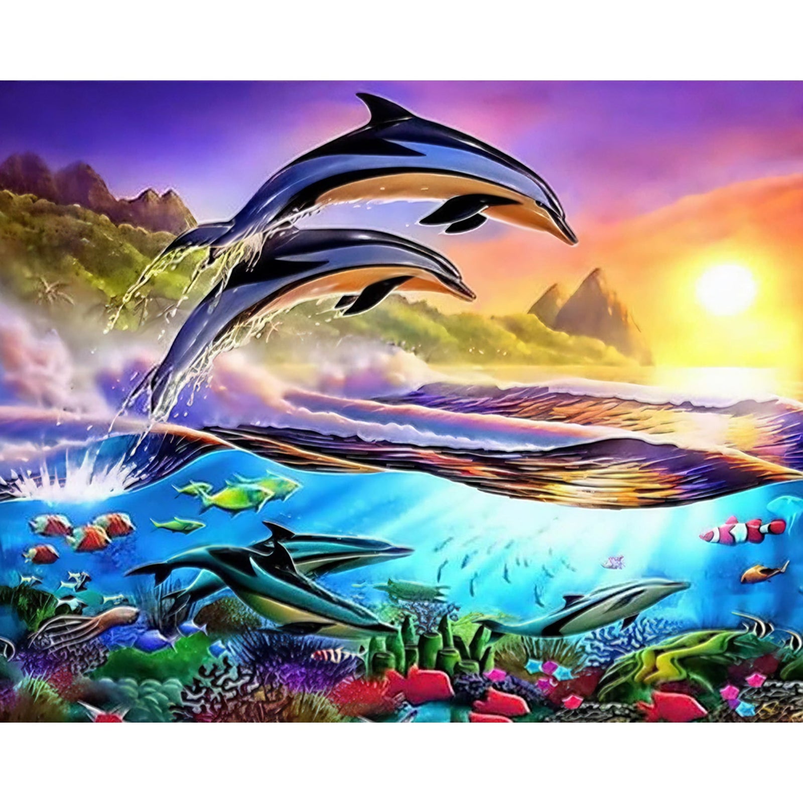 Two Dolphins | Diamond Painting Design - Full Drill Diamond Art with 5d Square or Round Diamonds - AB Drills Available