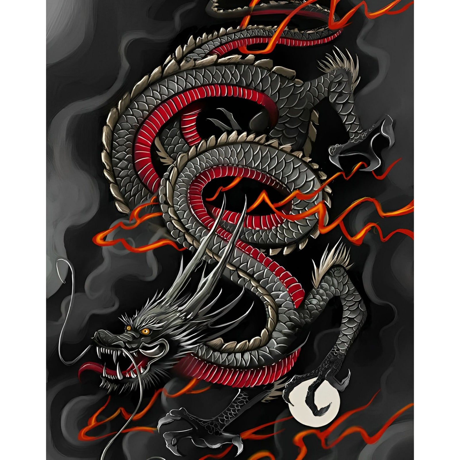 Black Chinese Dragon | Diamond Painting Design - Full Drill Diamond Art with 5d Square or Round Diamonds - AB Drills Available