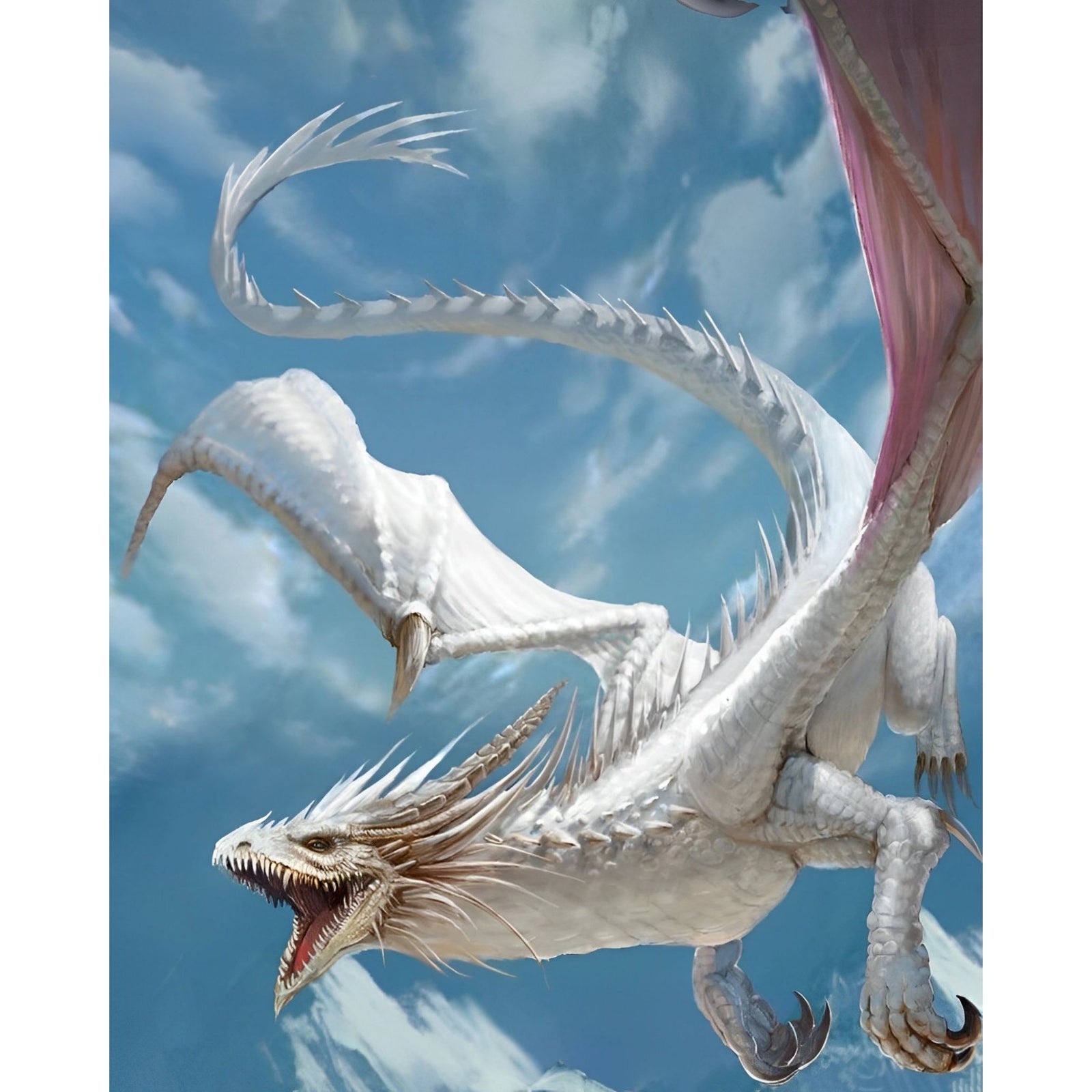 White Dragon in Flight | Diamond Painting Design - Full Drill Diamond Art with 5d Square or Round Diamonds - AB Drills Available